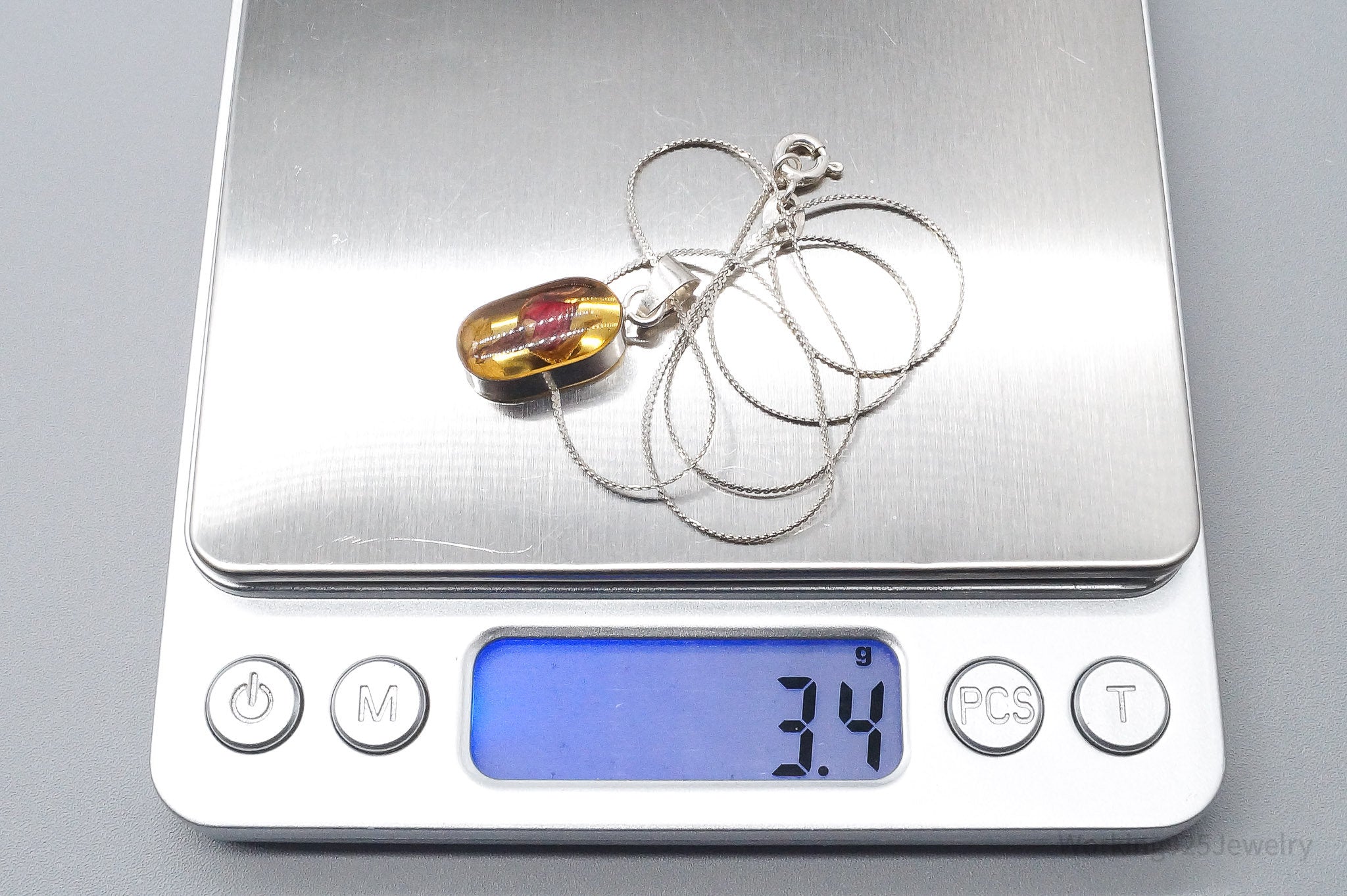 Vintage Resin Dried Flower Sterling Silver Necklace 16"