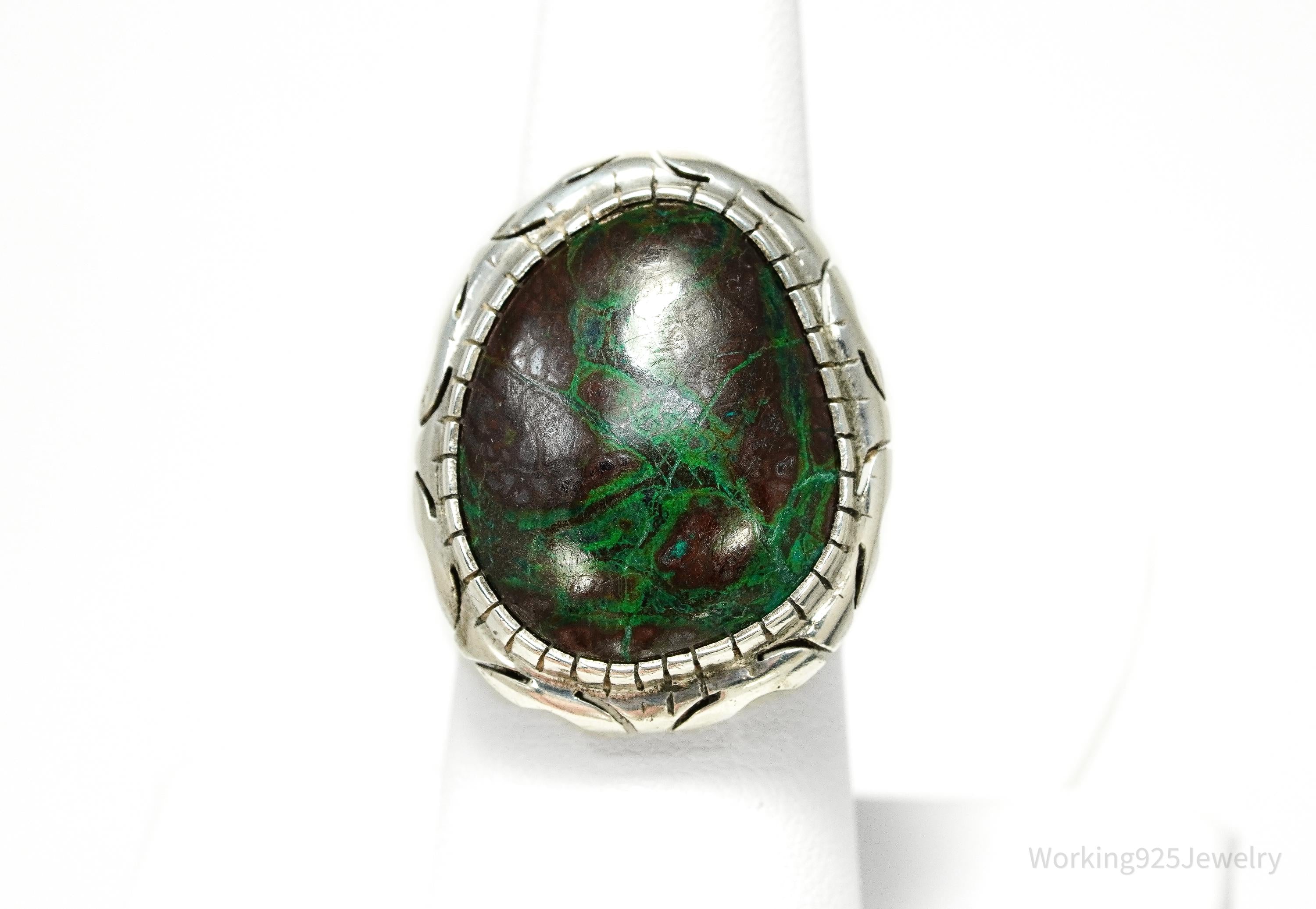 Vintage Large Jasper Sterling Silver Ring - Size 6.5