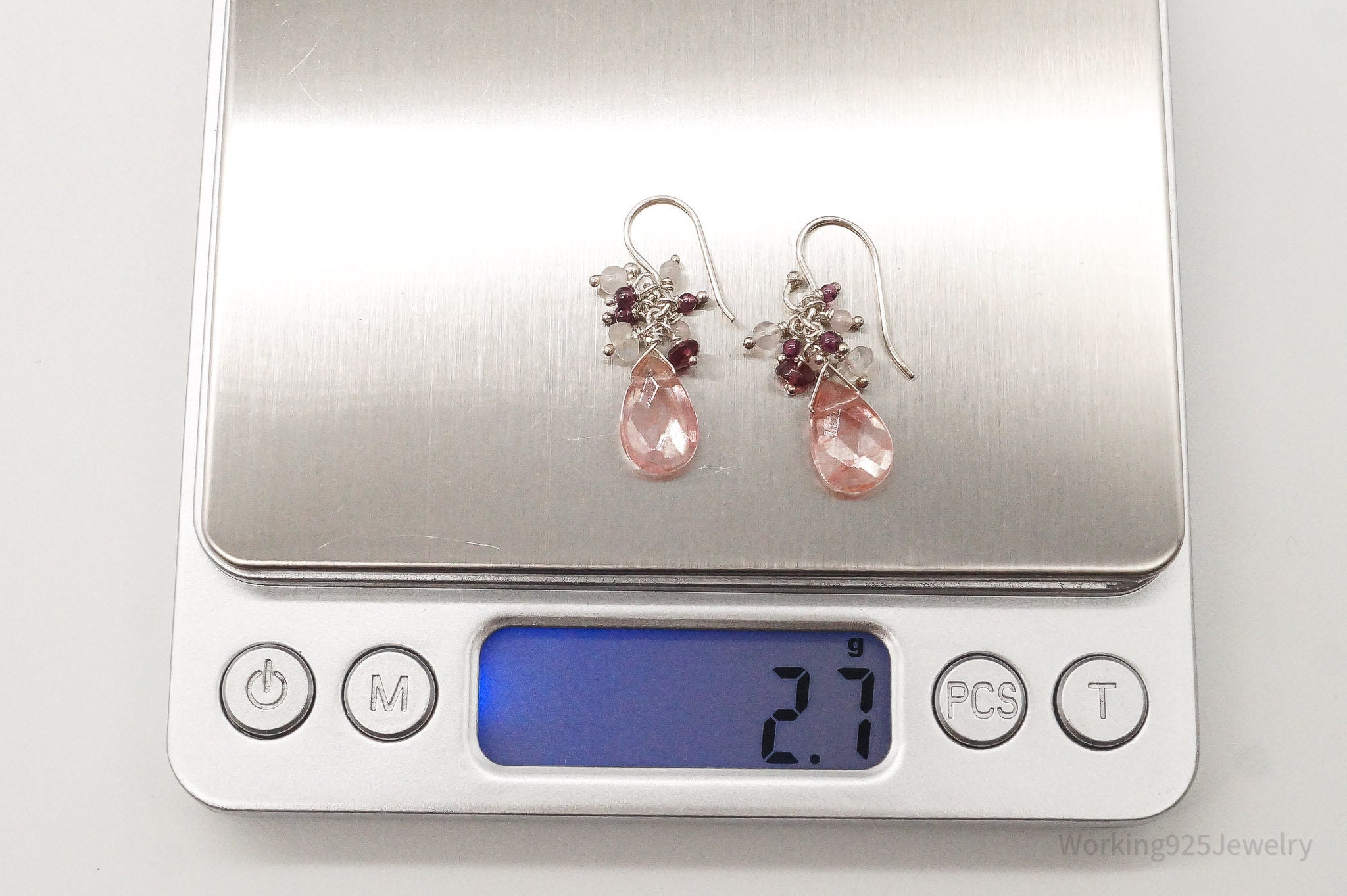 Vintage Strawberry Quartz Garnet Silver Earrings