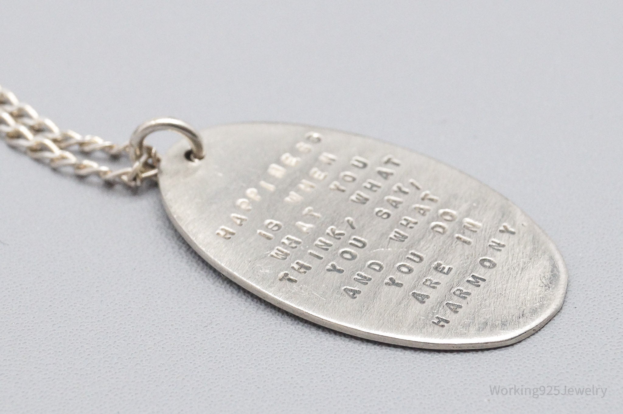 Kathy Bransfield Gandhi Quote Sterling Silver Necklace 18"