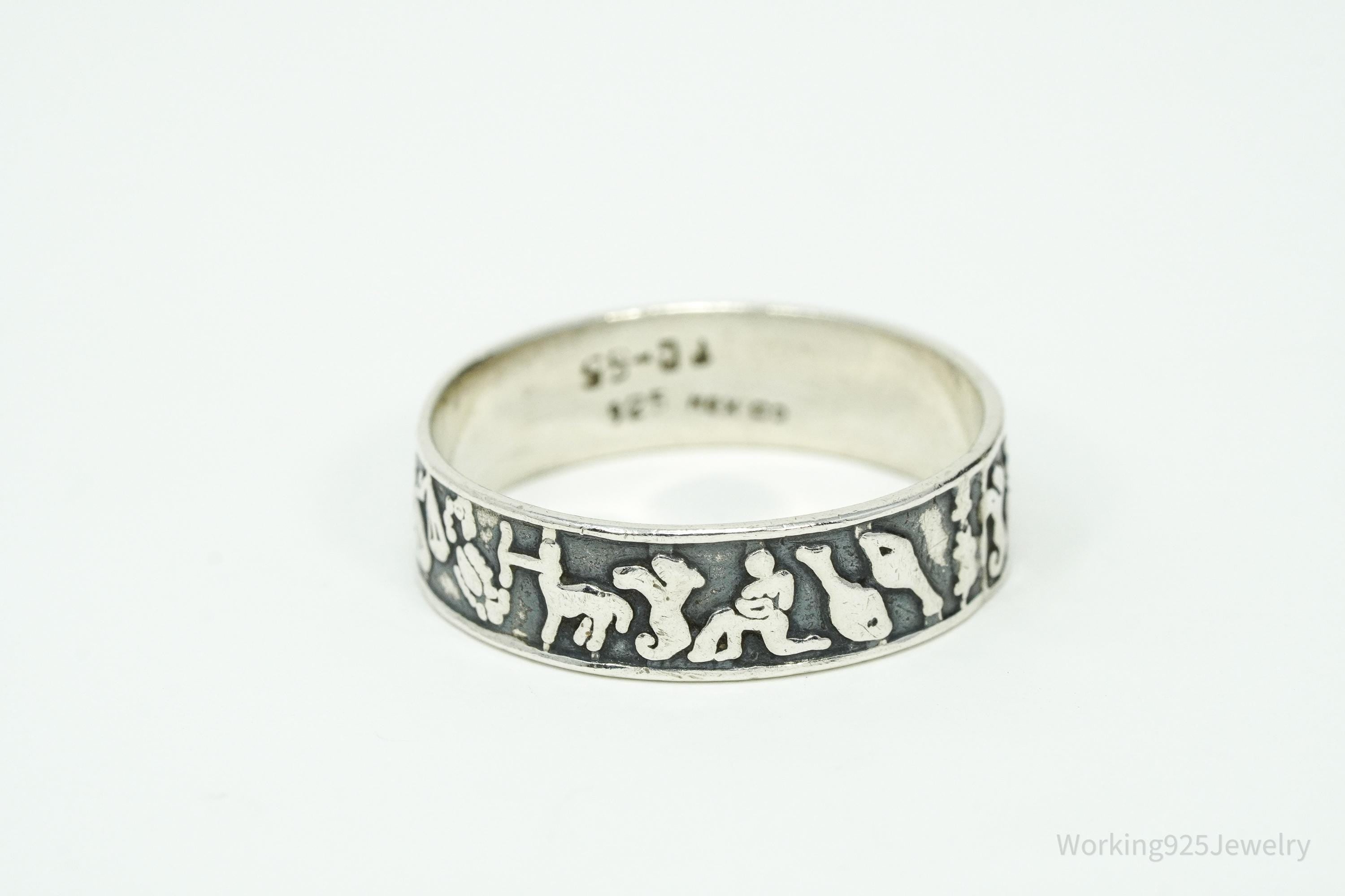Vintage Astrology Signs Sterling Silver Band Ring - Size 13.5