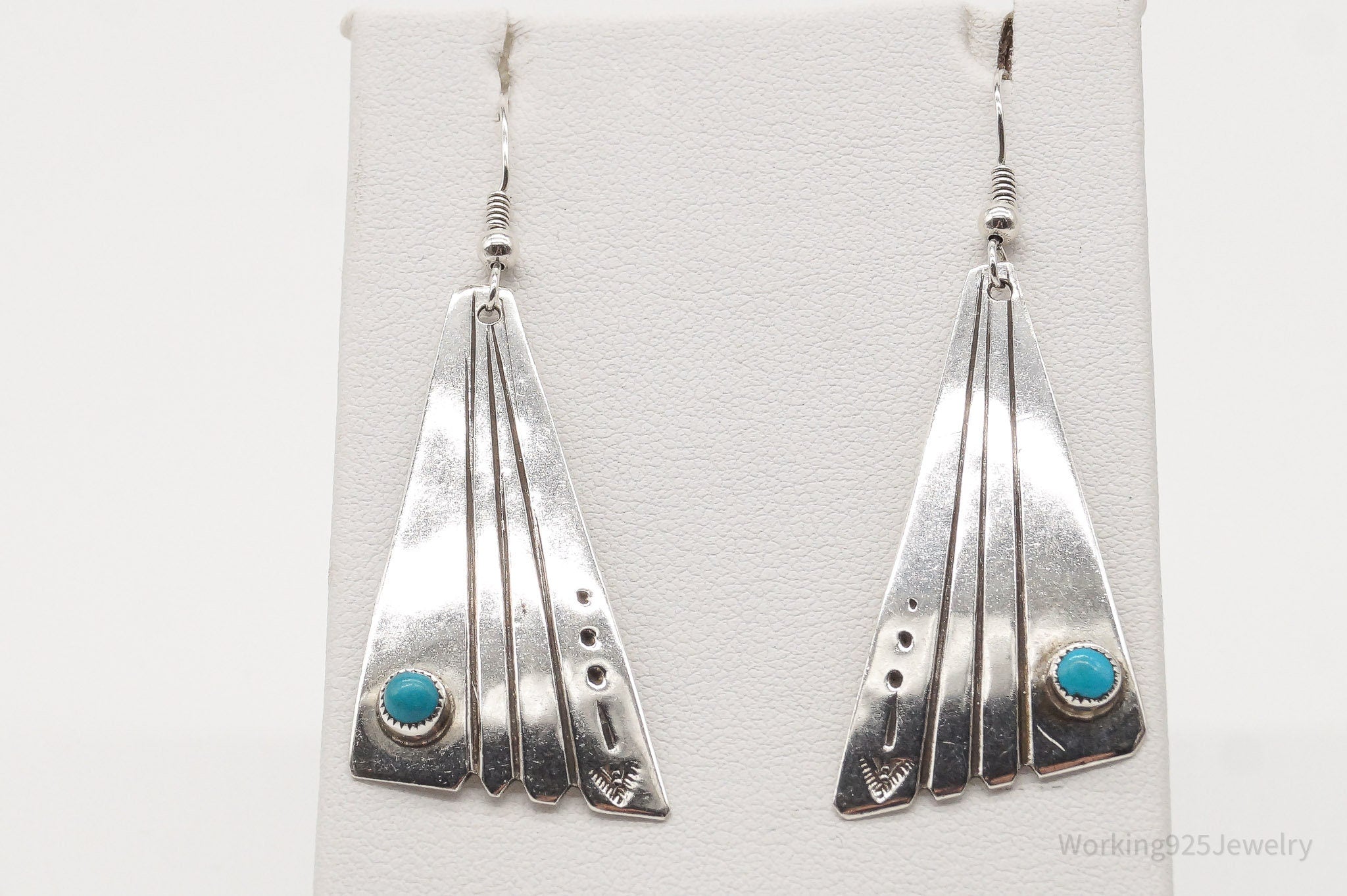 Vintage Native American Blue Turquoise Unsigned Silver Earrings