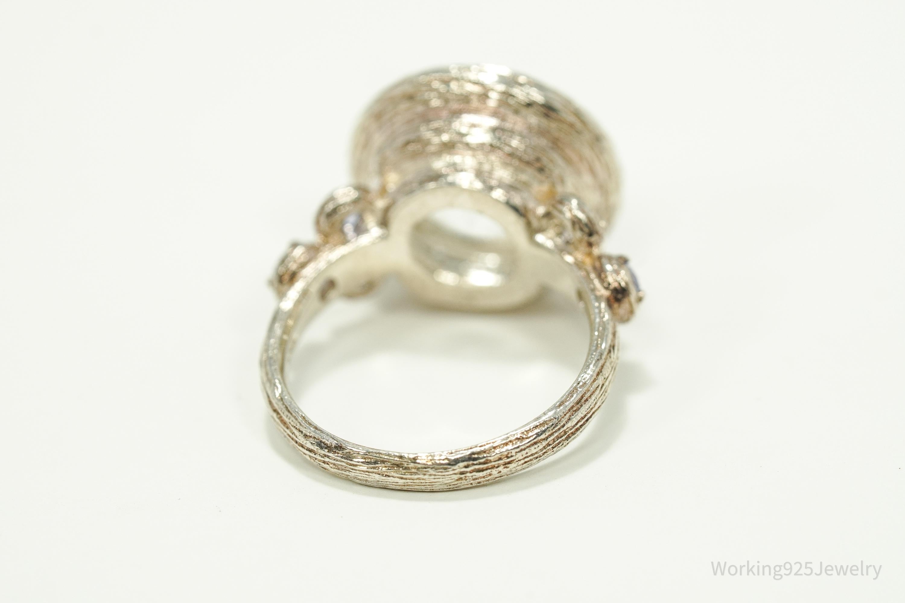 Vintage Israel Designer Paz PZ Clear Quartz & Tanzanite Sterling Silver Ring - Size 6.25