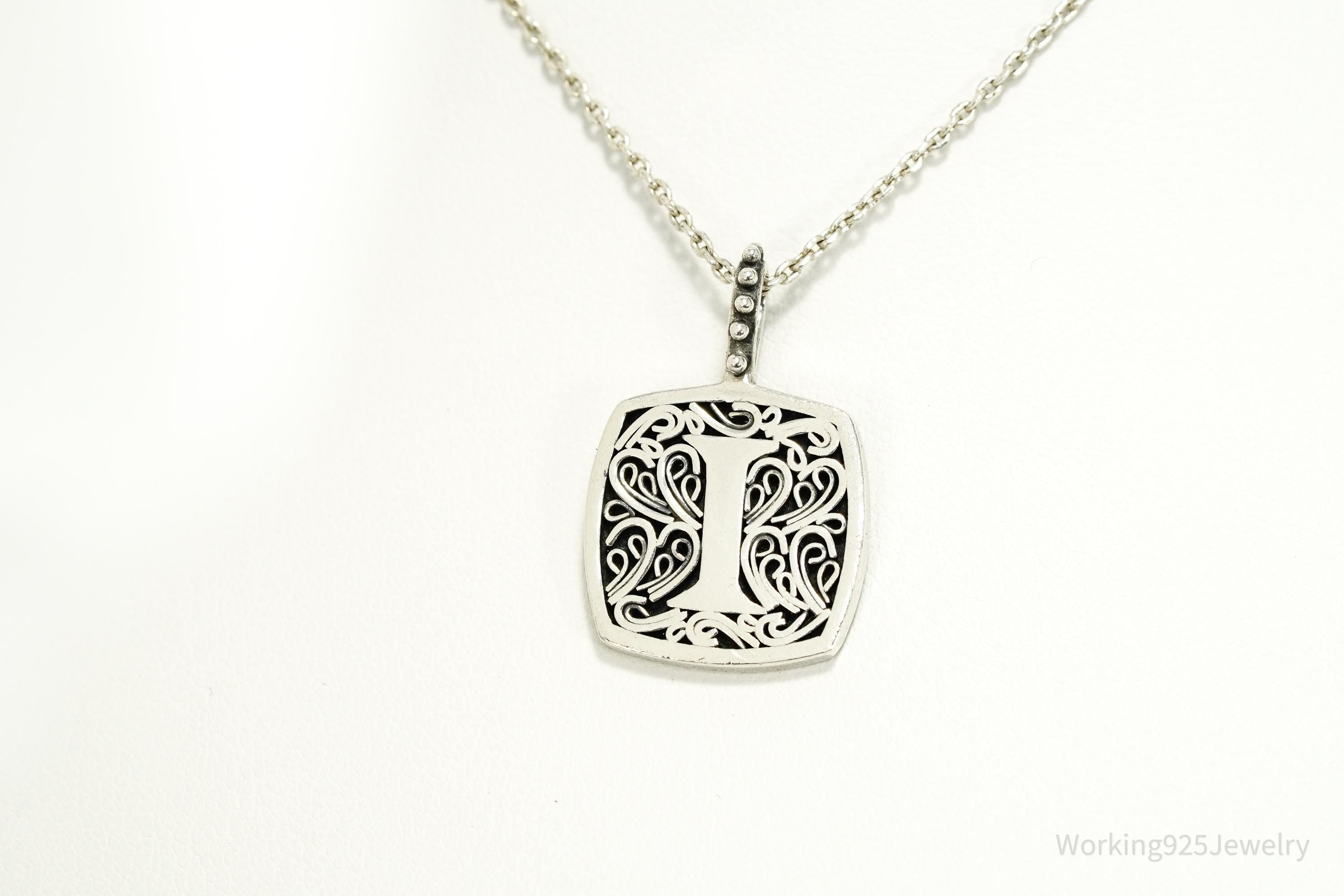 Vintage Designer Lori Bonn Initial I Pendant Sterling Silver Necklace 15"