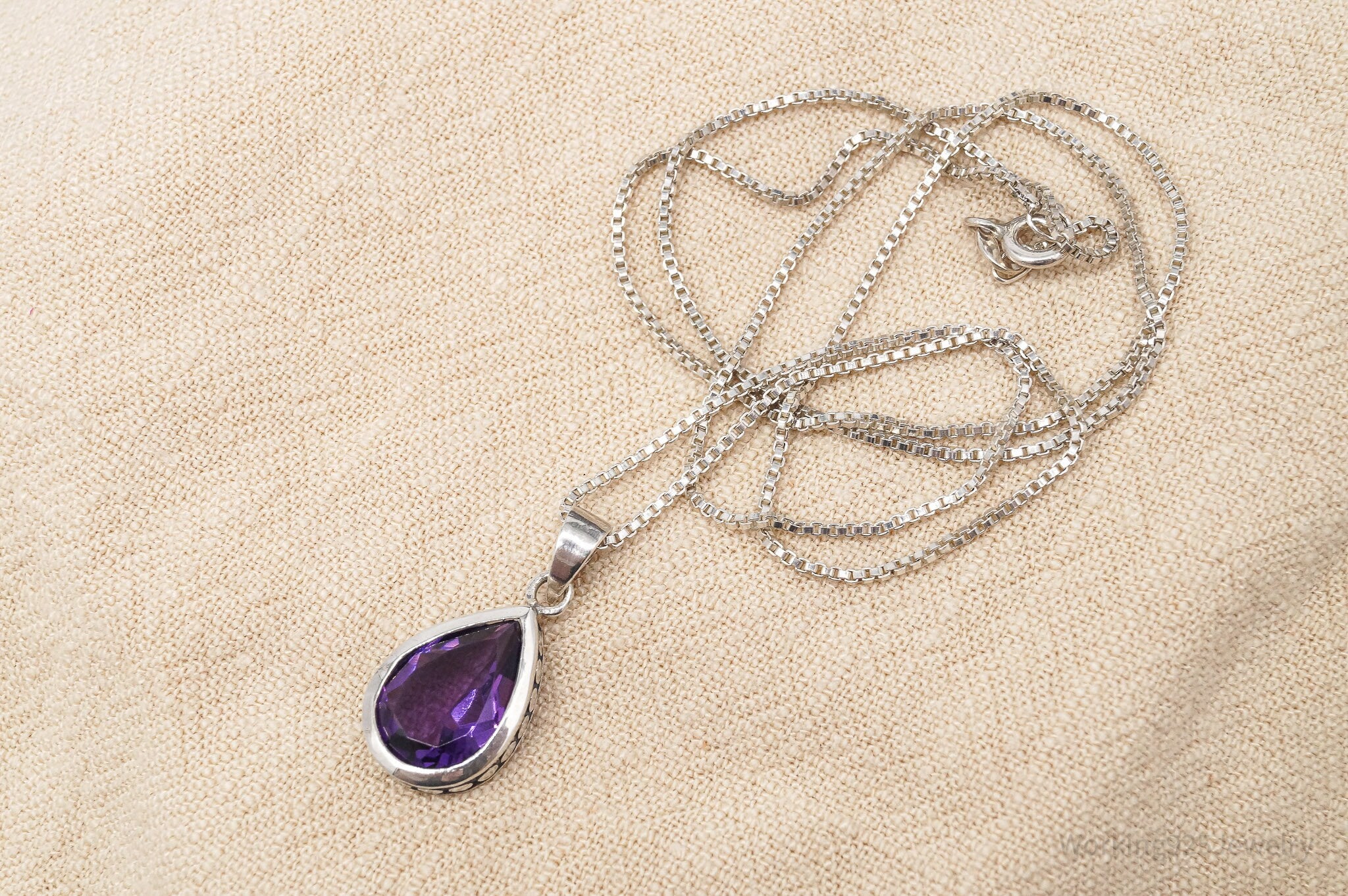 Vintage Purple Amethyst Sterling Silver Necklace - 20"