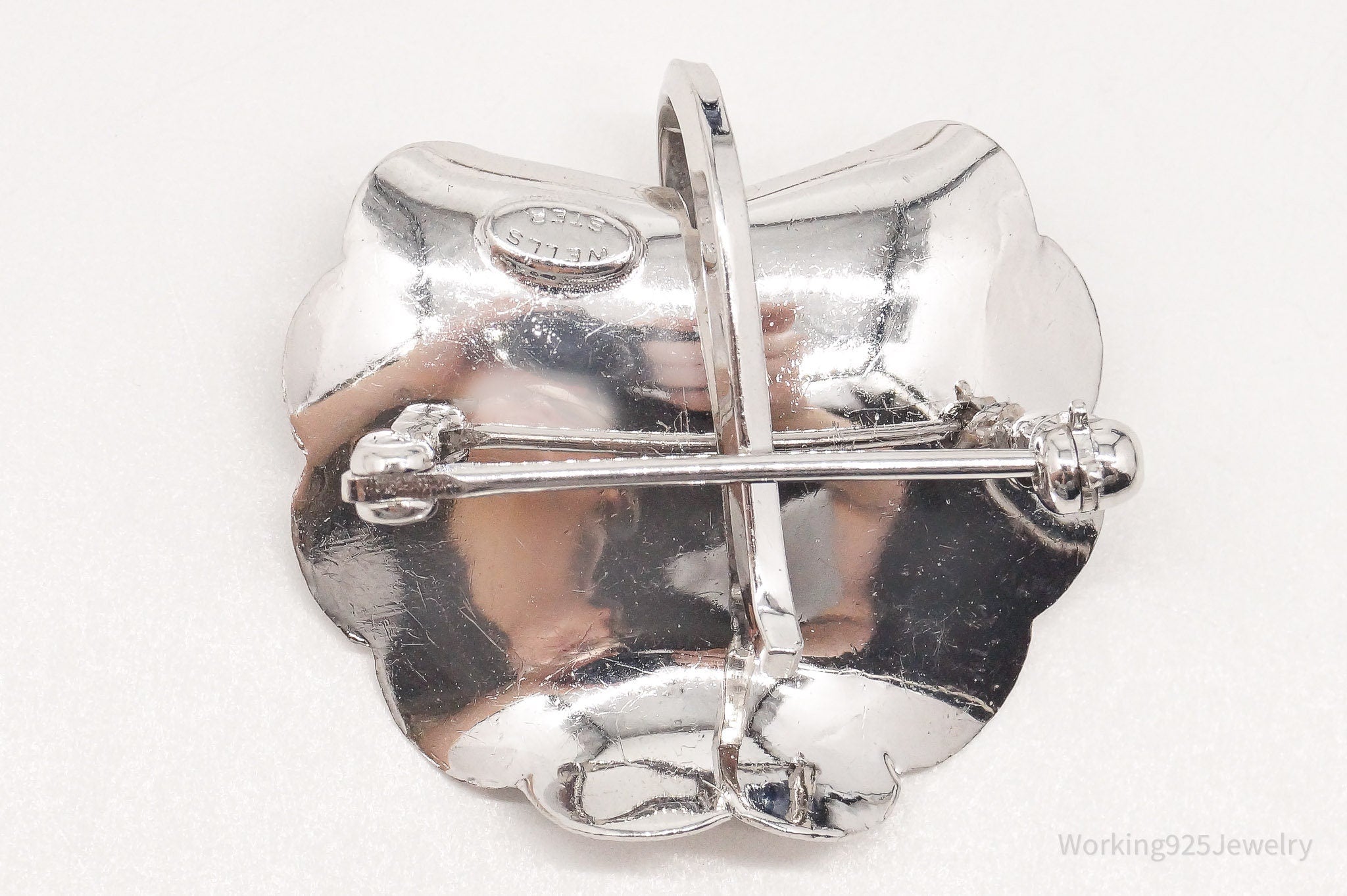 Vintage Designer WELLS Leaf Sterling Silver Brooch Pin Pendant