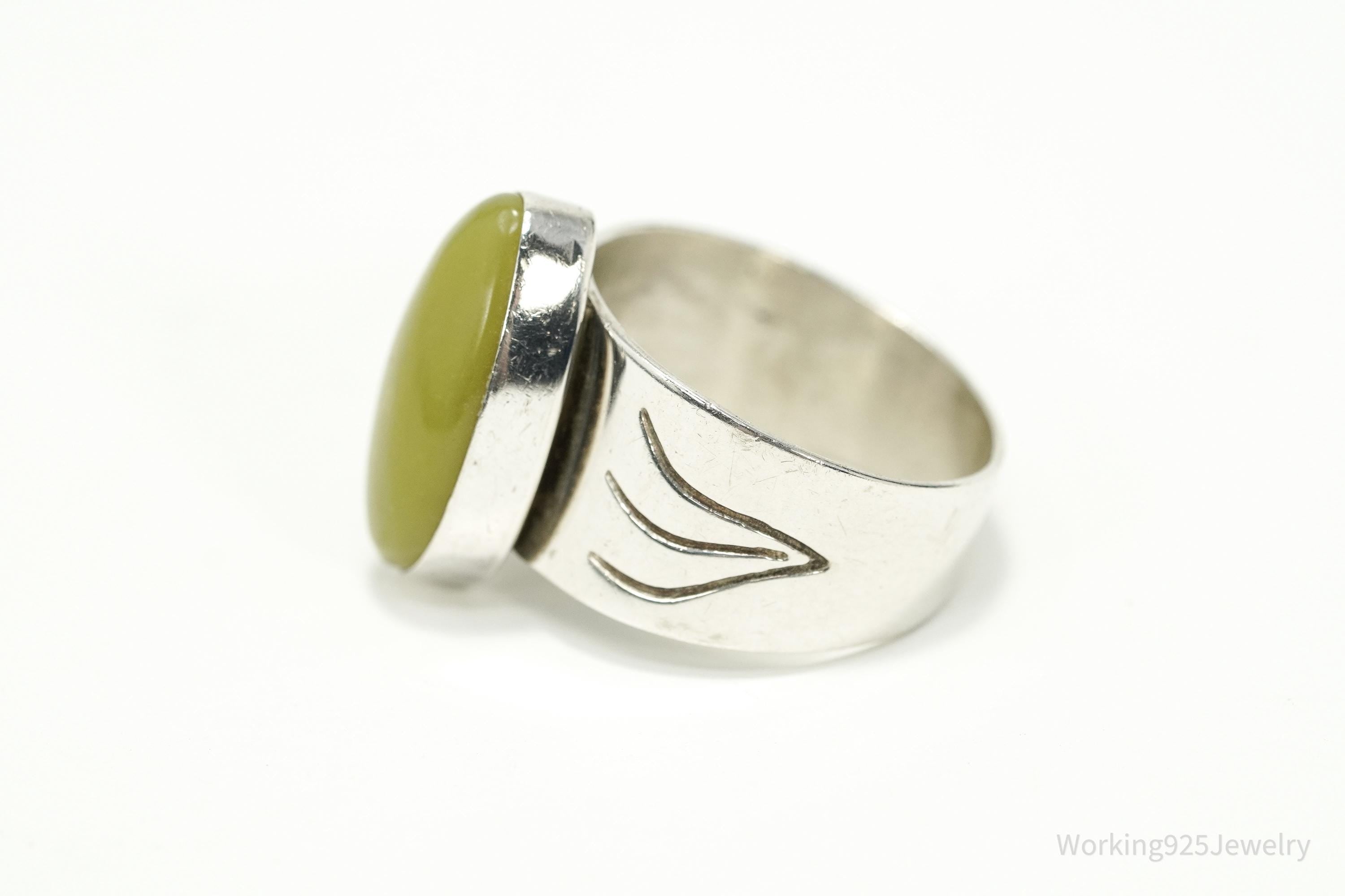 Vintage JAY KING Desert Rose Trading Co Green Jasper Sterling Silver Ring Sz 10