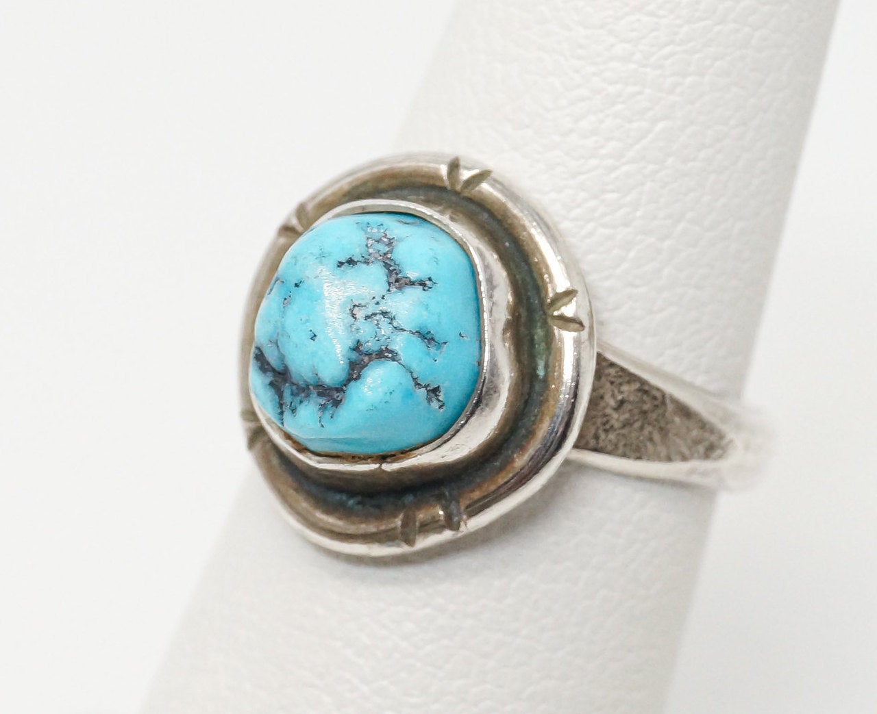 Vintage Native American Turquoise Unsigned Sterling Silver Ring - SZ 4.5