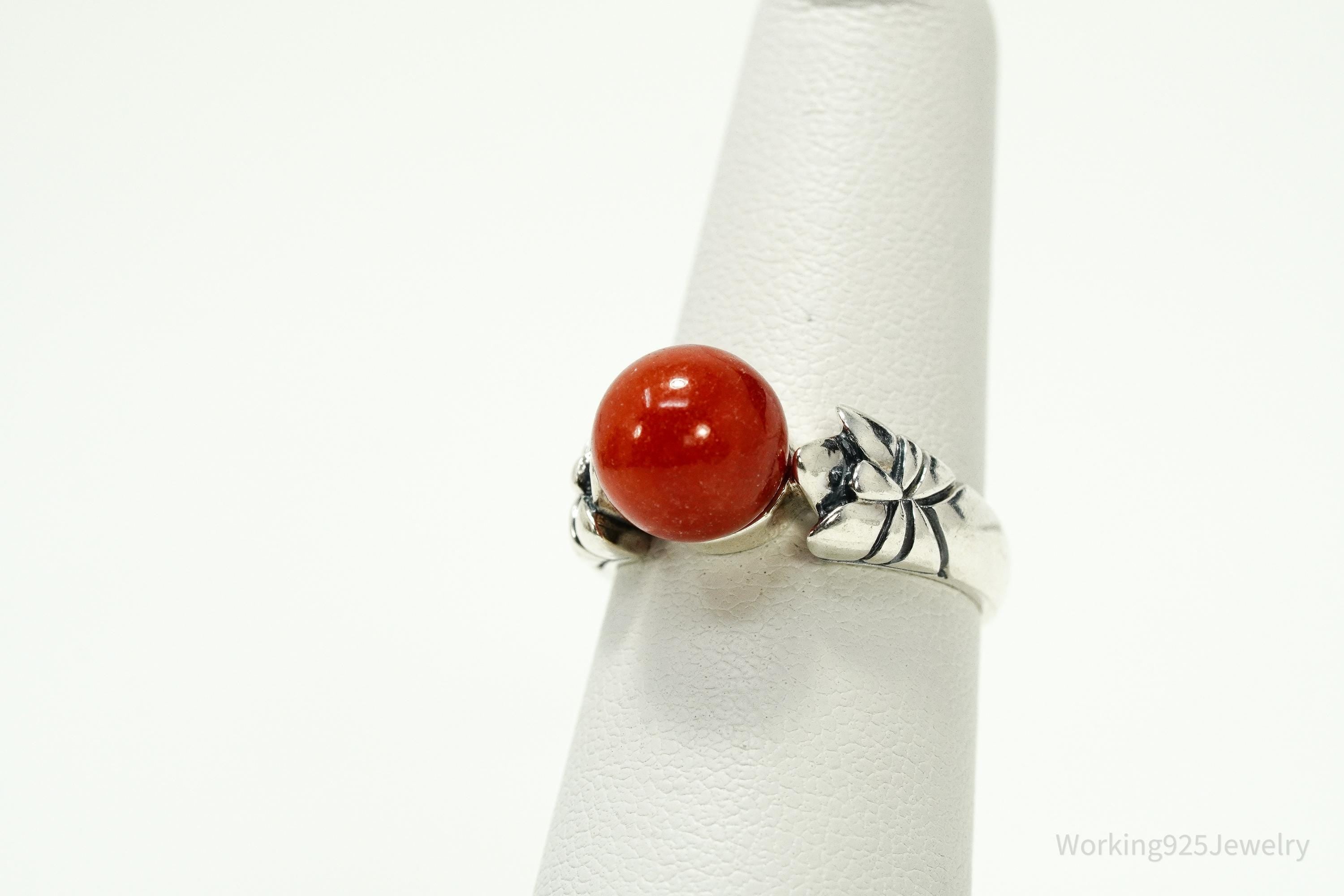 Vintage Ross Simons Red Jadeite Sterling Silver Ring - Size 6