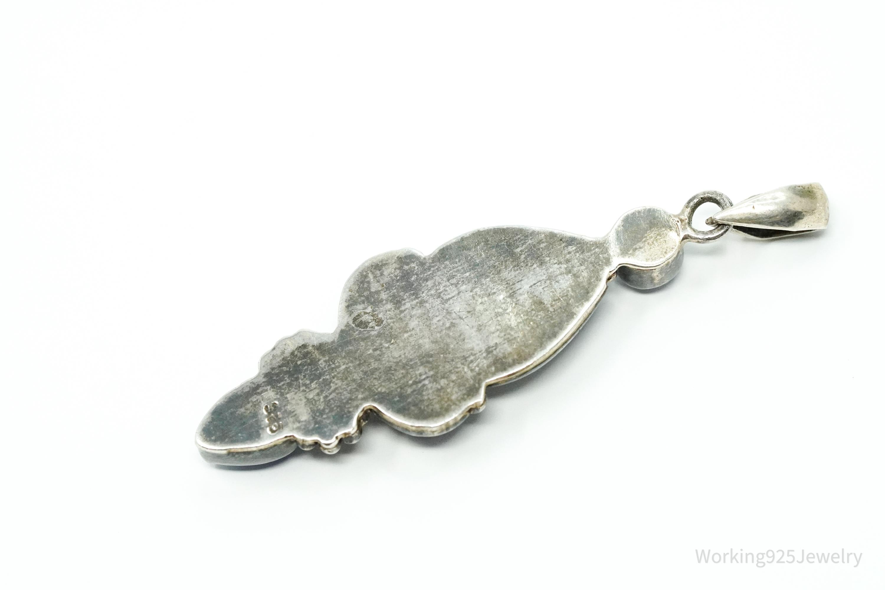 Vintage Blue Moonstone Sterling Silver Necklace Pendant