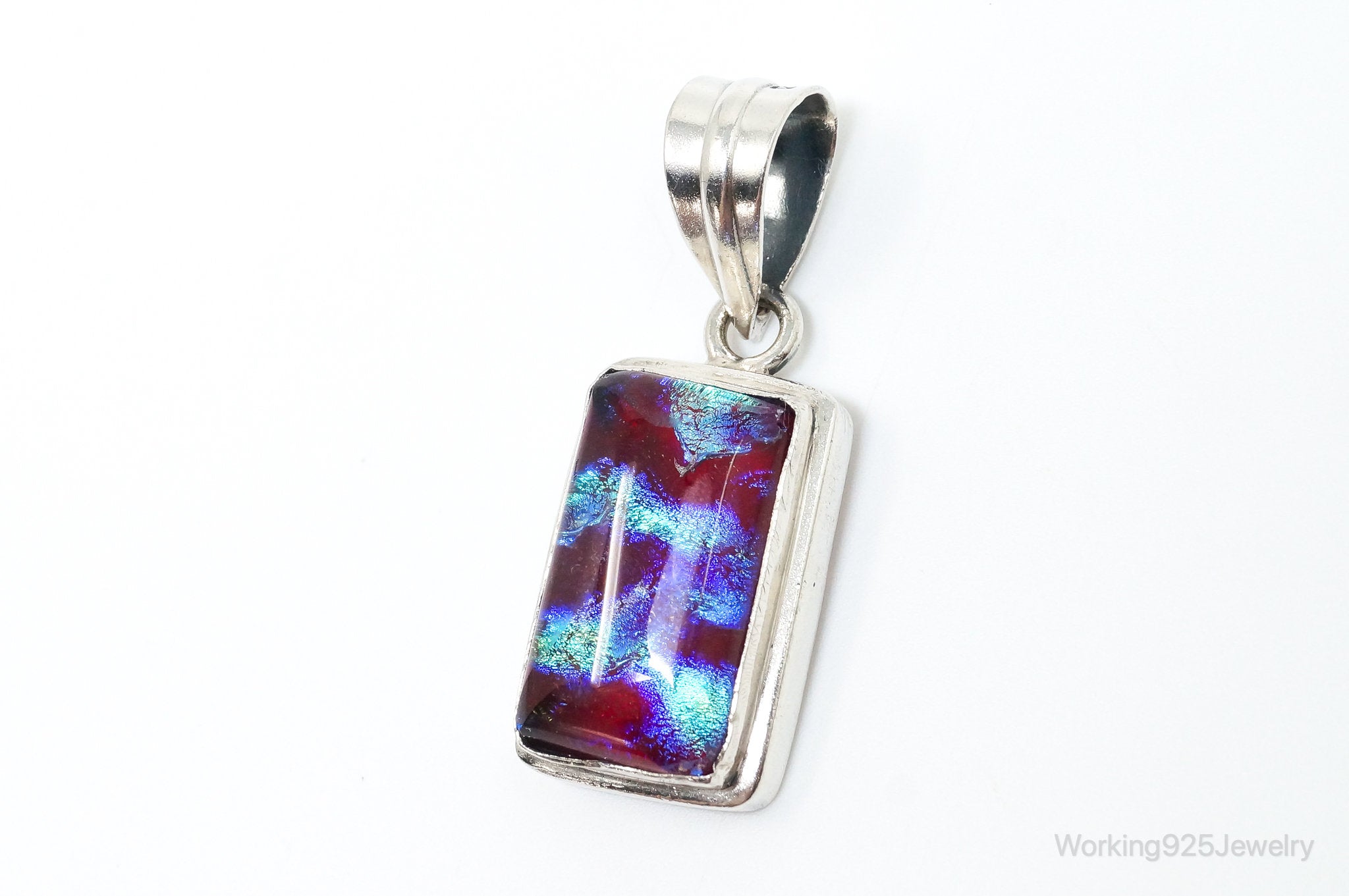 Vintage Dichroic Glass Sterling Silver Necklace Pendant