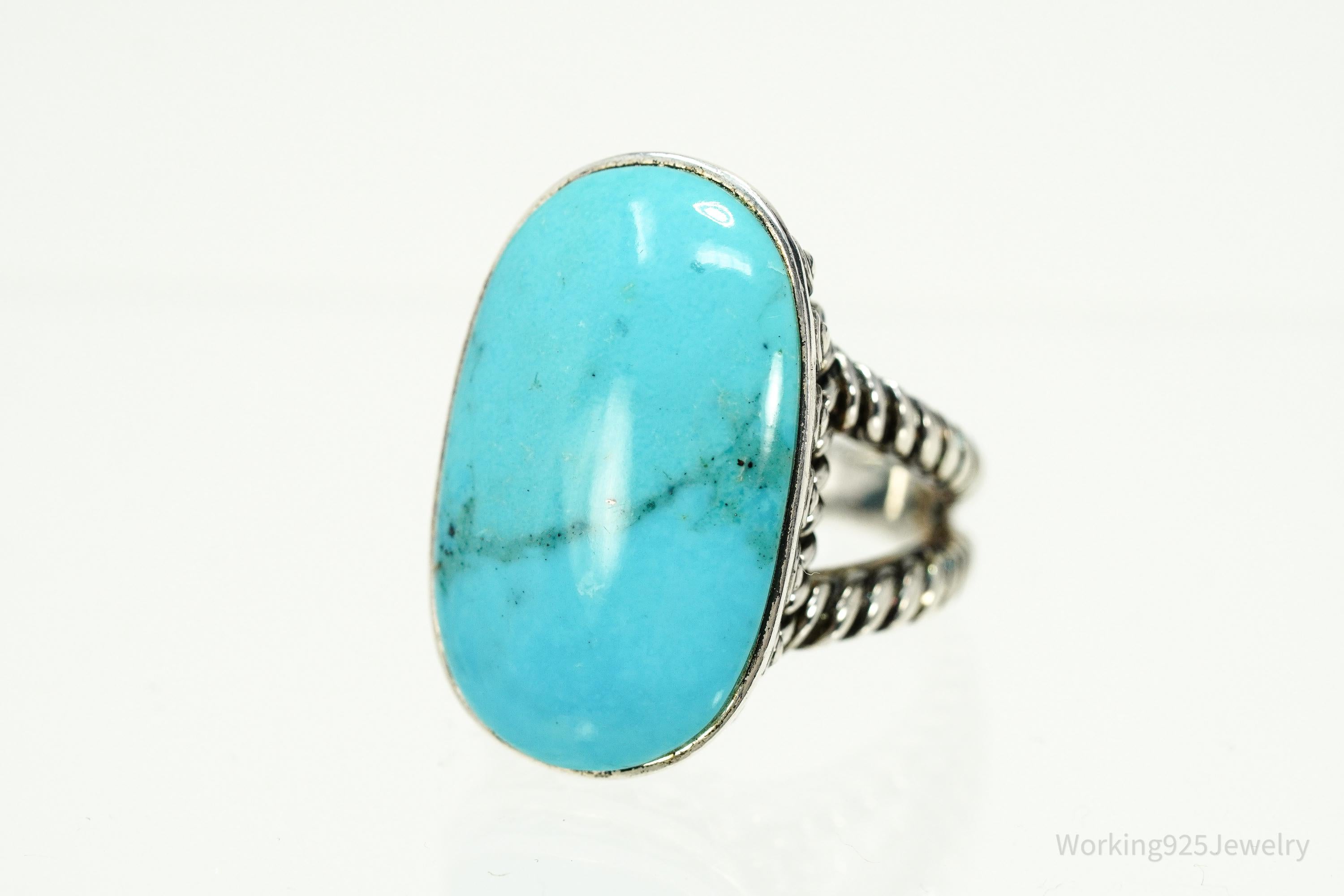 Vintage Designer SX Large Turquoise Sterling Silver Ring - Size 7