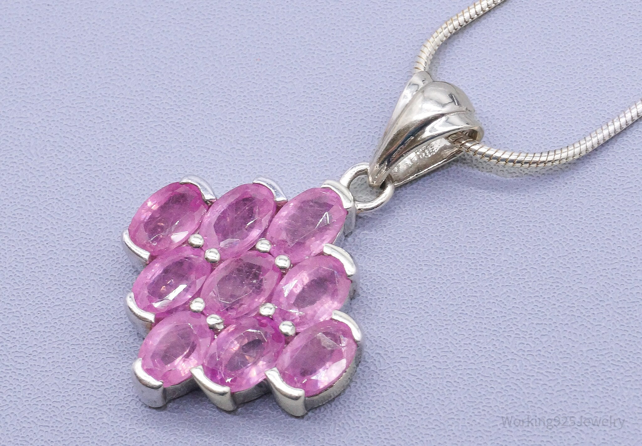 Vintage Pink Sapphire Sterling Silver Chain Necklace 18"