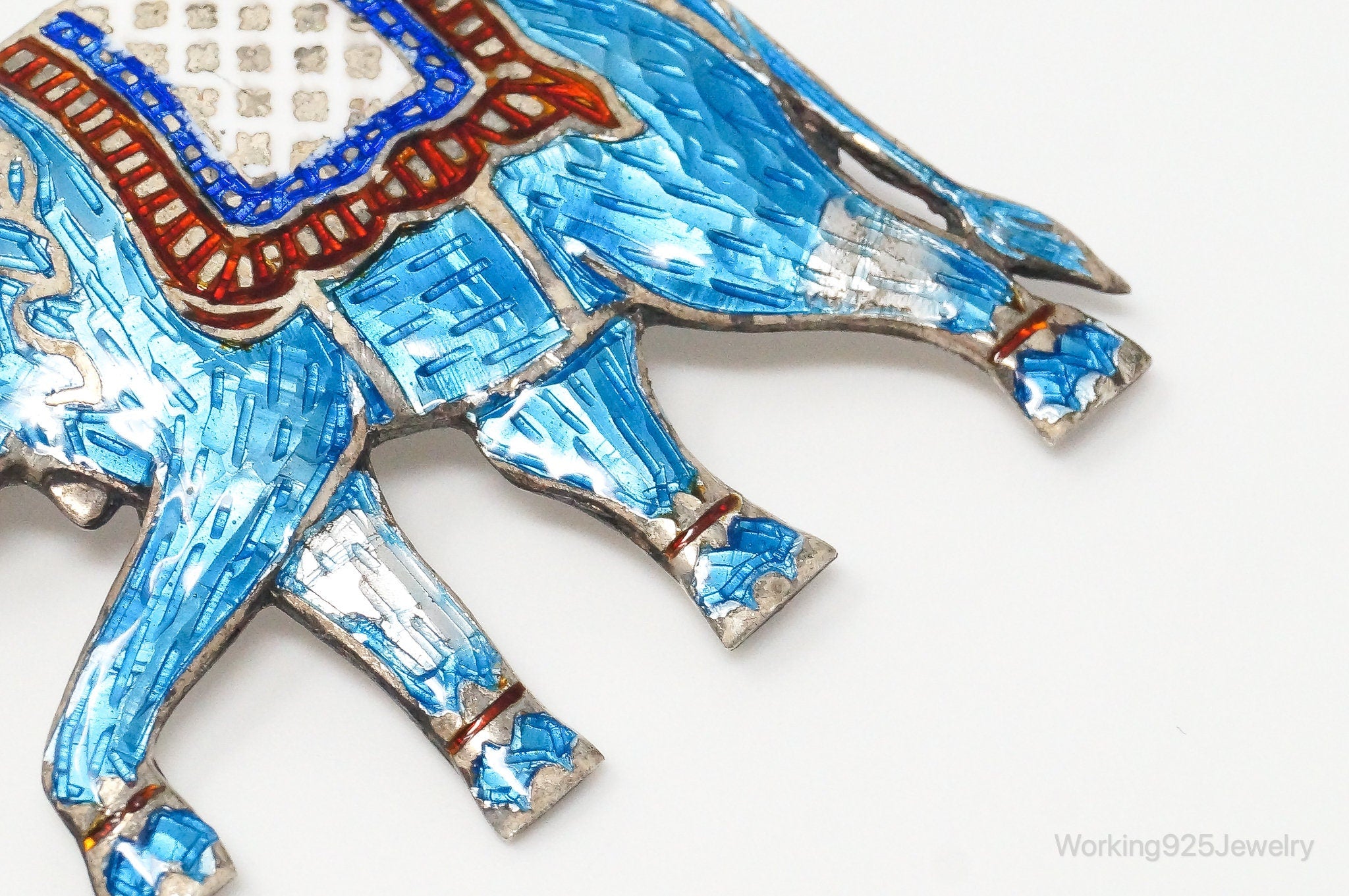 Vintage Designer SIAM NIELLO Elephant Enamel Sterling Silver Brooch Pin