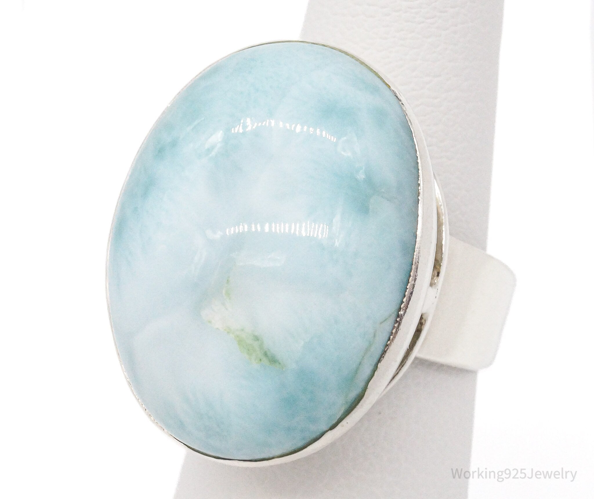 Vintage Large Blue Larimar Sterling Silver Ring - Size 6.75