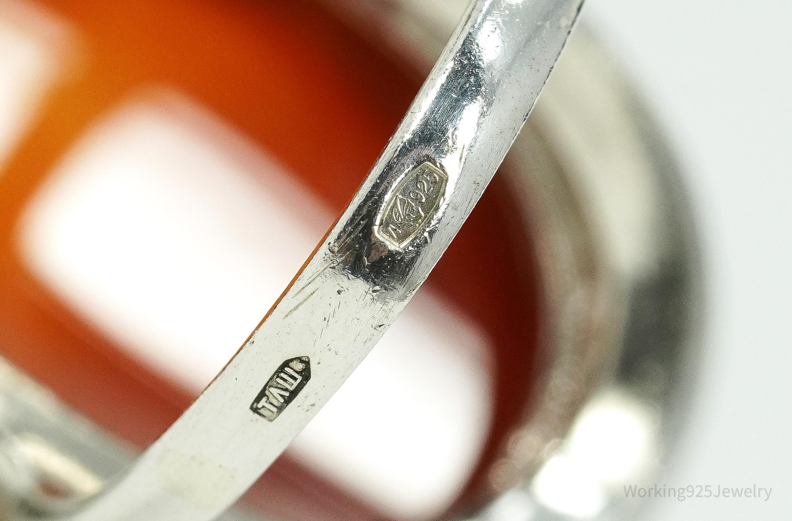 Rare Vintage Large Carnelian Sterling Silver Russian Ring Size 6