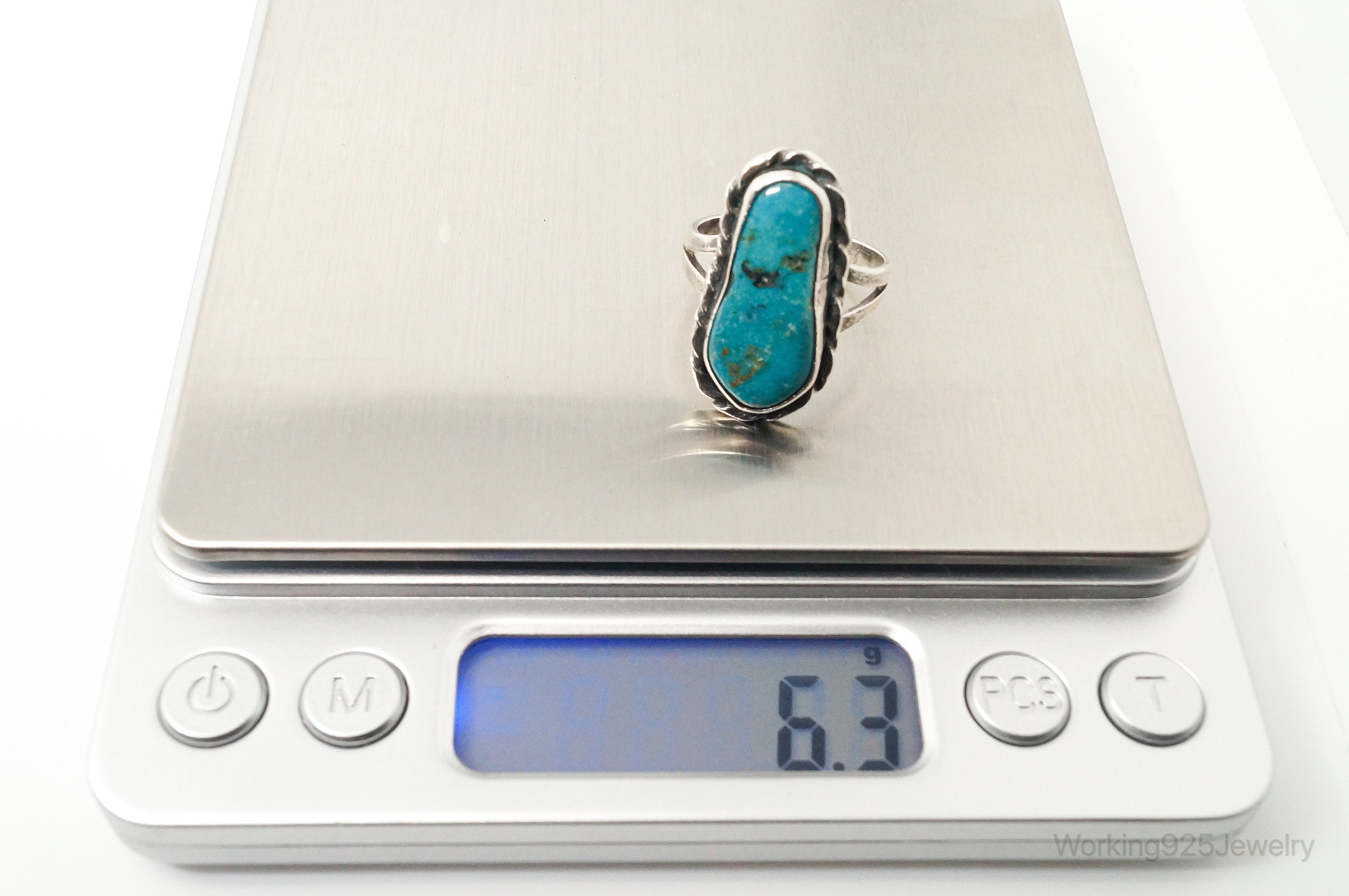 Vintage Native American Unsigned Turquoise Sterling Silver Ring - Sz 8.75