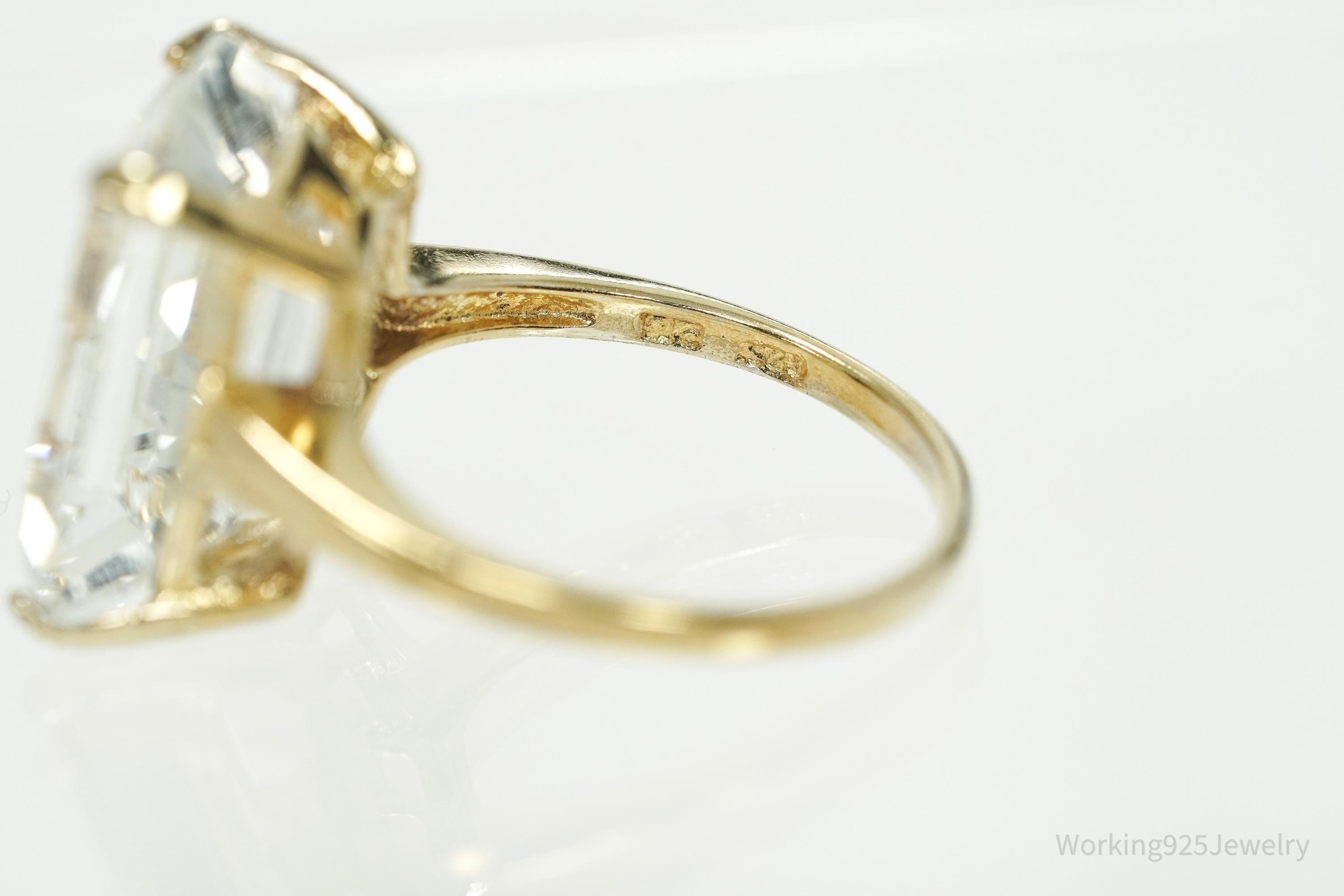 Vintage UTC Large Cubic Zirconia Gold Vermeil Sterling Silver Ring - Size 8