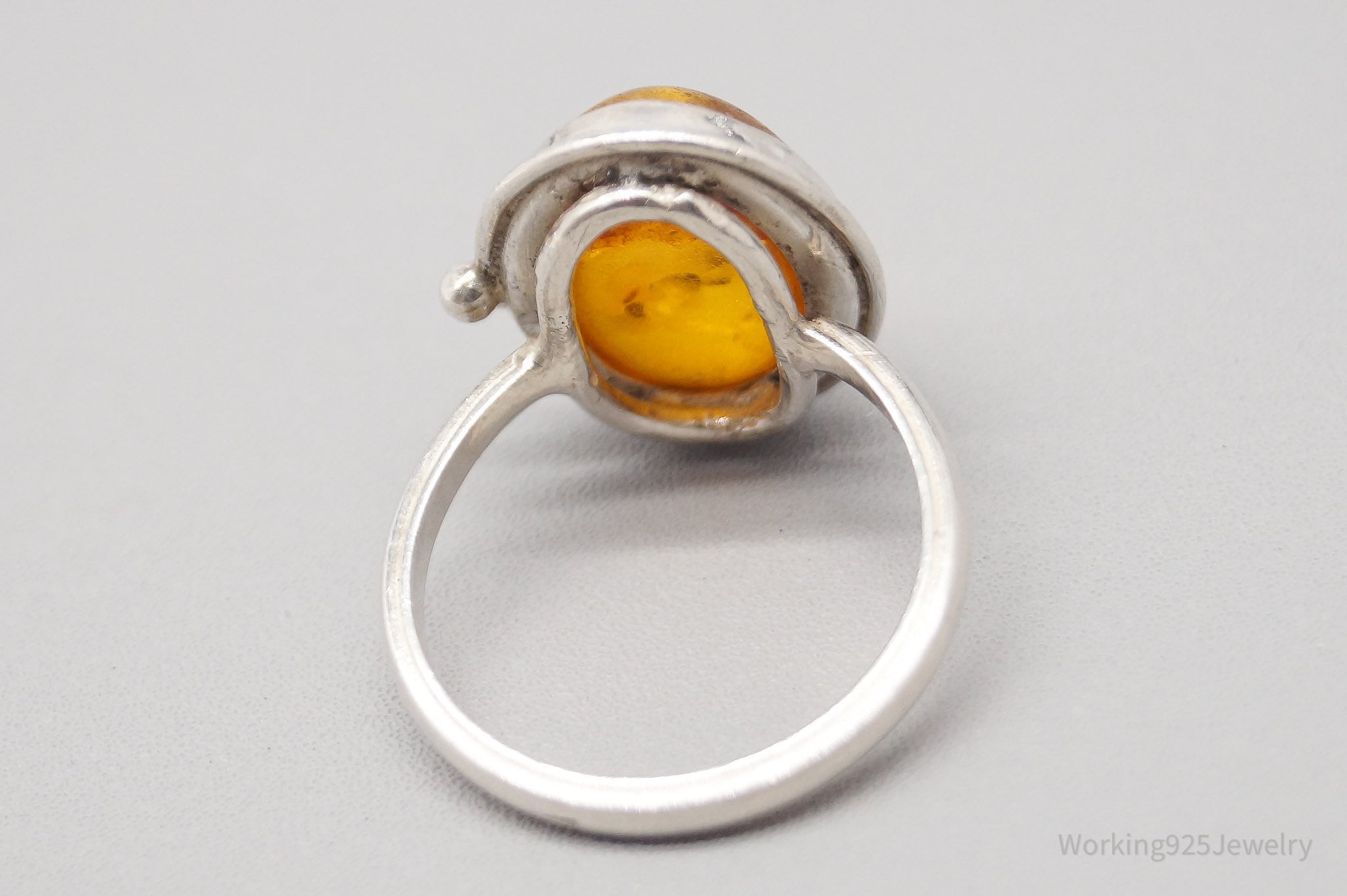 Vintage Amber Silver Ring - Size 7.5