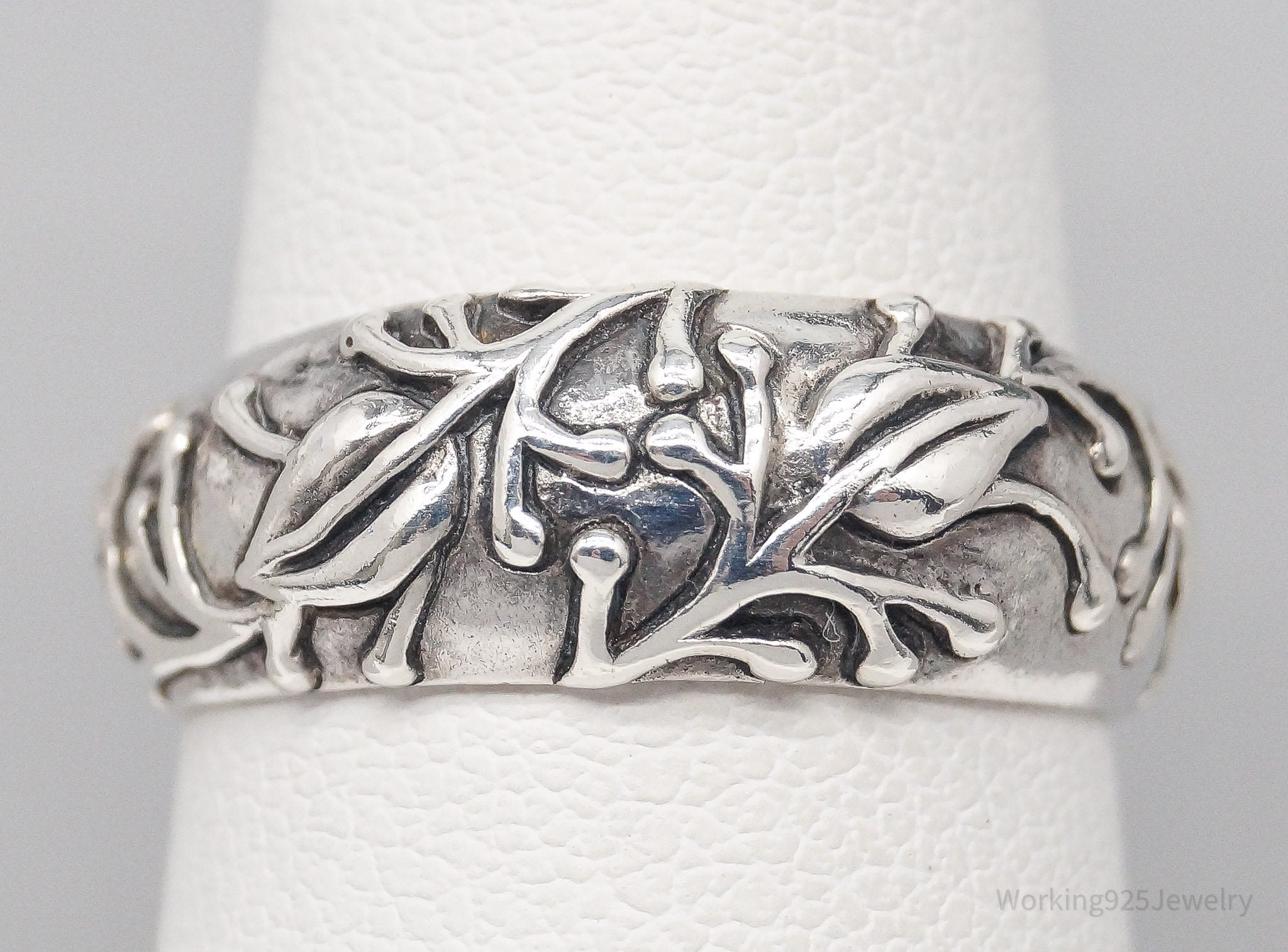 Vintage Designer JEZ Leaves & Vines Design Sterling Silver Ring - Size 6.5