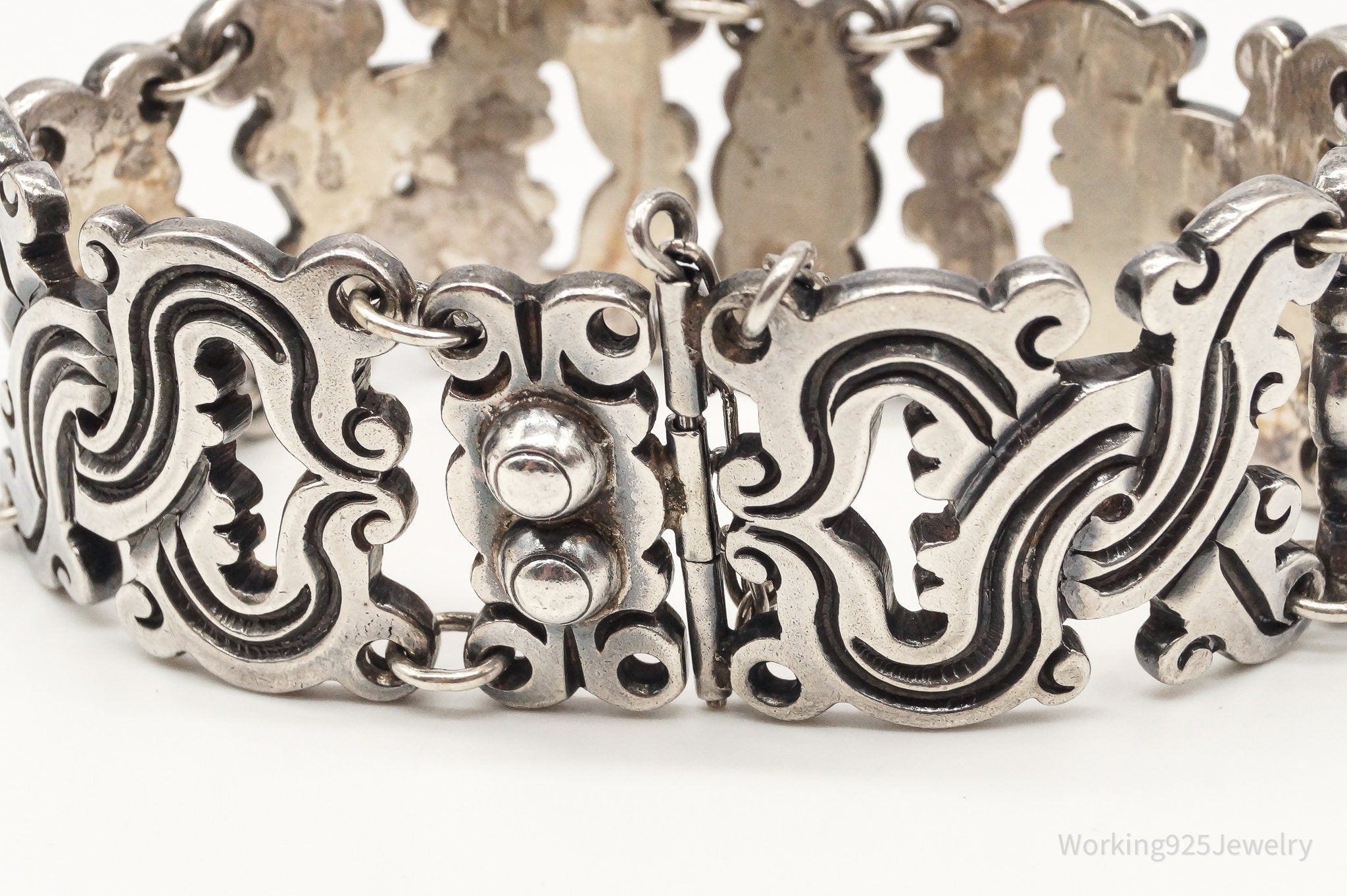 Vintage Made In Taxco Modernist 980 Silver Panel Bracelet
