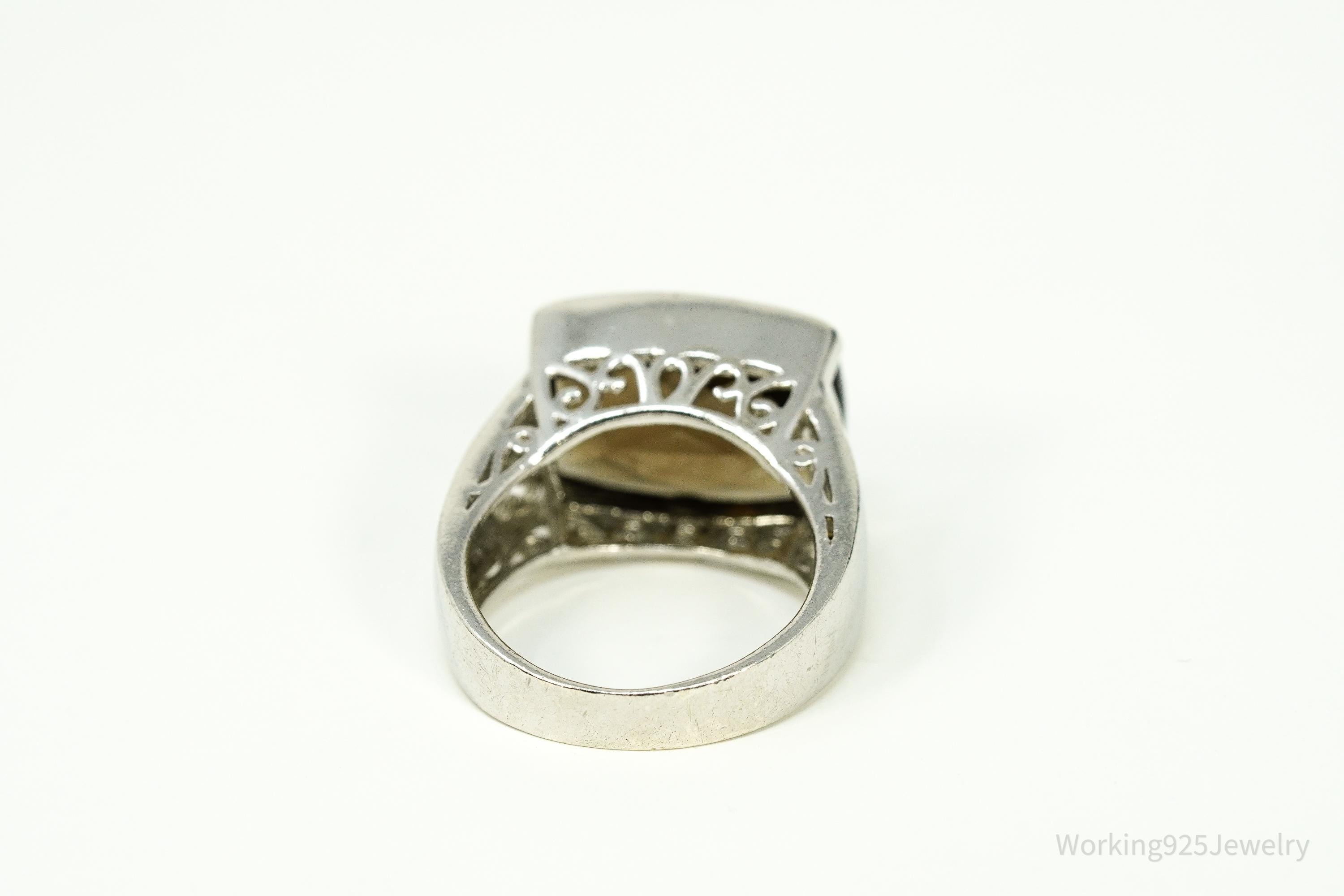 Vintage Large Smoky Topaz Sterling Silver Ring - Size 7.25