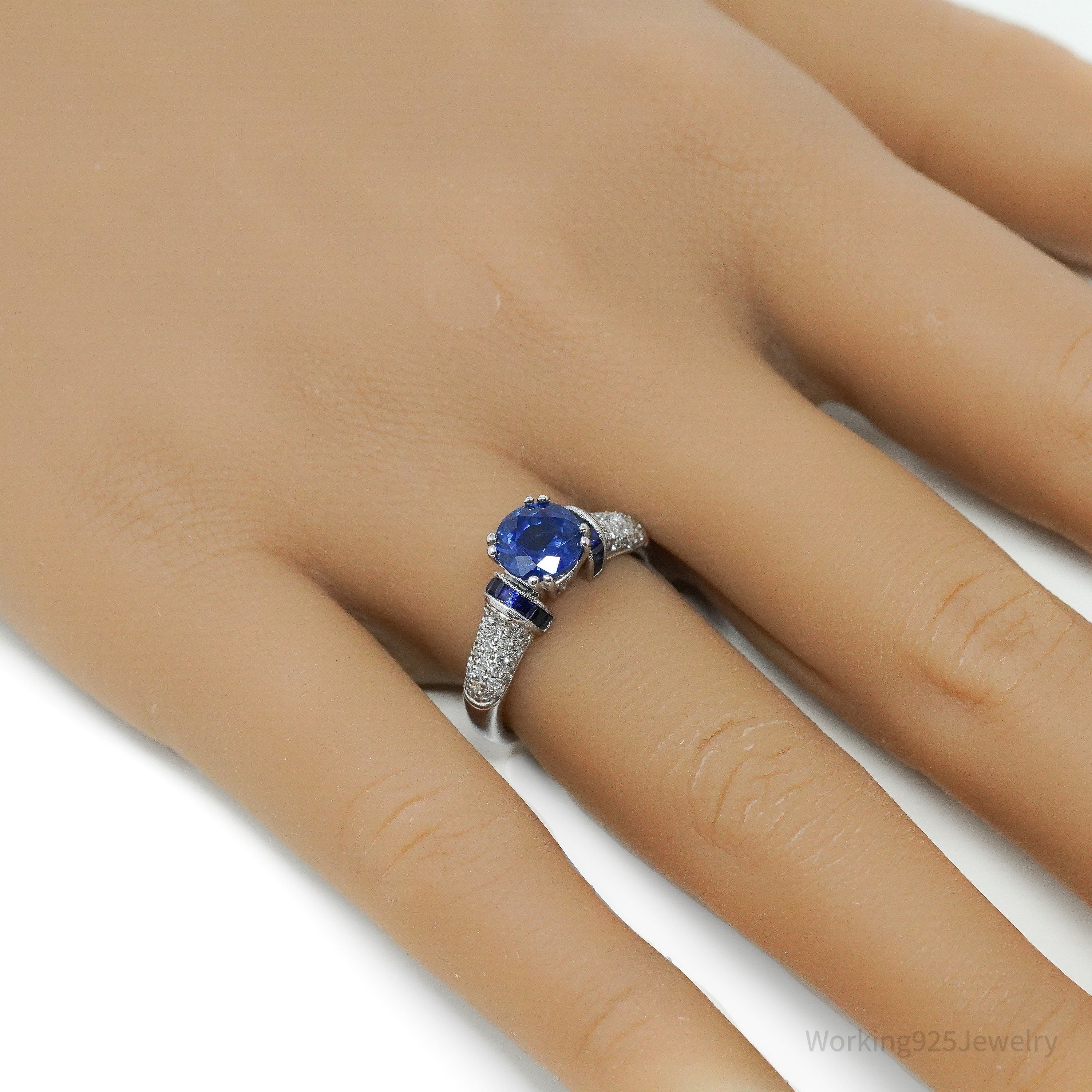 18K White Gold, Diamonds And Sapphire Ring Size - 6.75