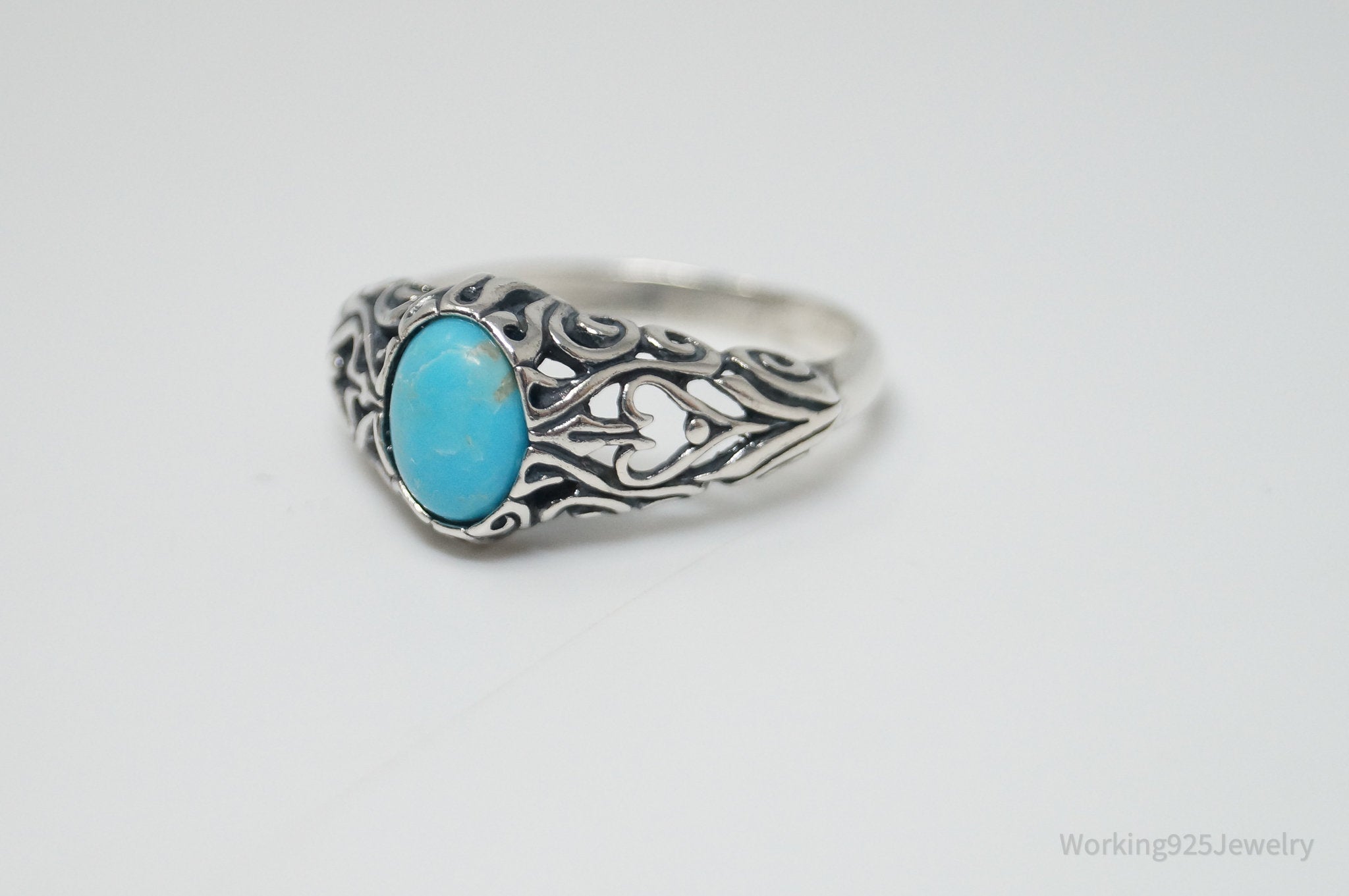 Vintage Southwest Style Turquoise Sterling Silver Ring - Sz 9