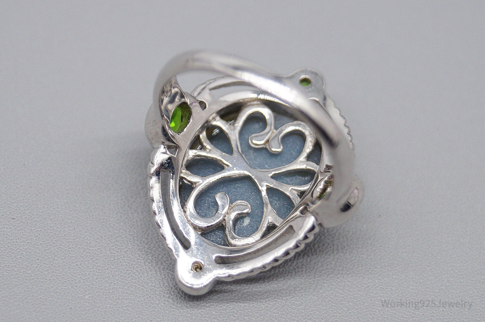 Druzy Quartz & Green Chrome Diopside Sterling Silver Ring - Size 6