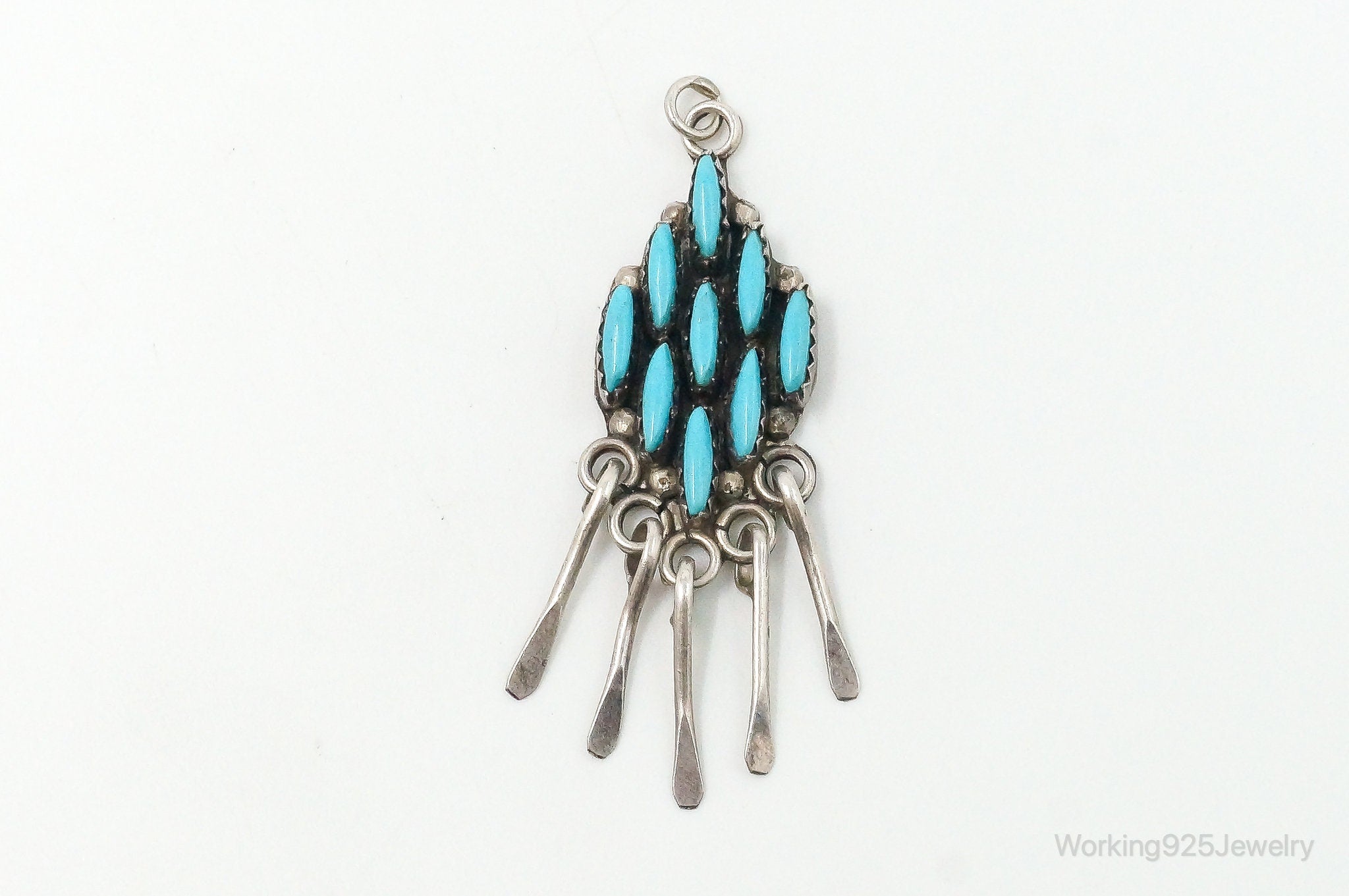 Vintage Native American Zuni Turquoise Sterling Silver Pendant