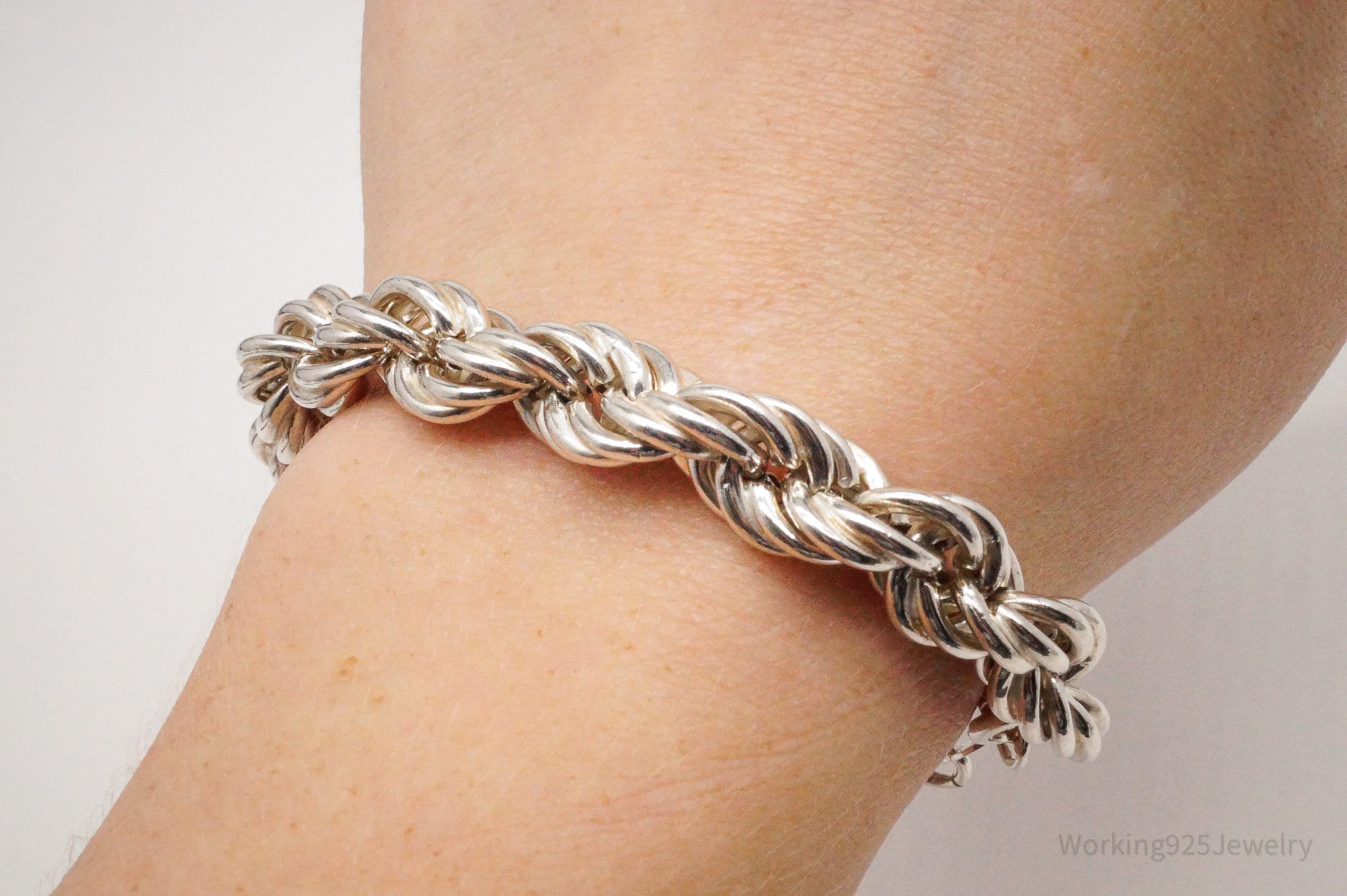 Vintage Italian Large Rope Chain Sterling Silver Bracelet 7.5"