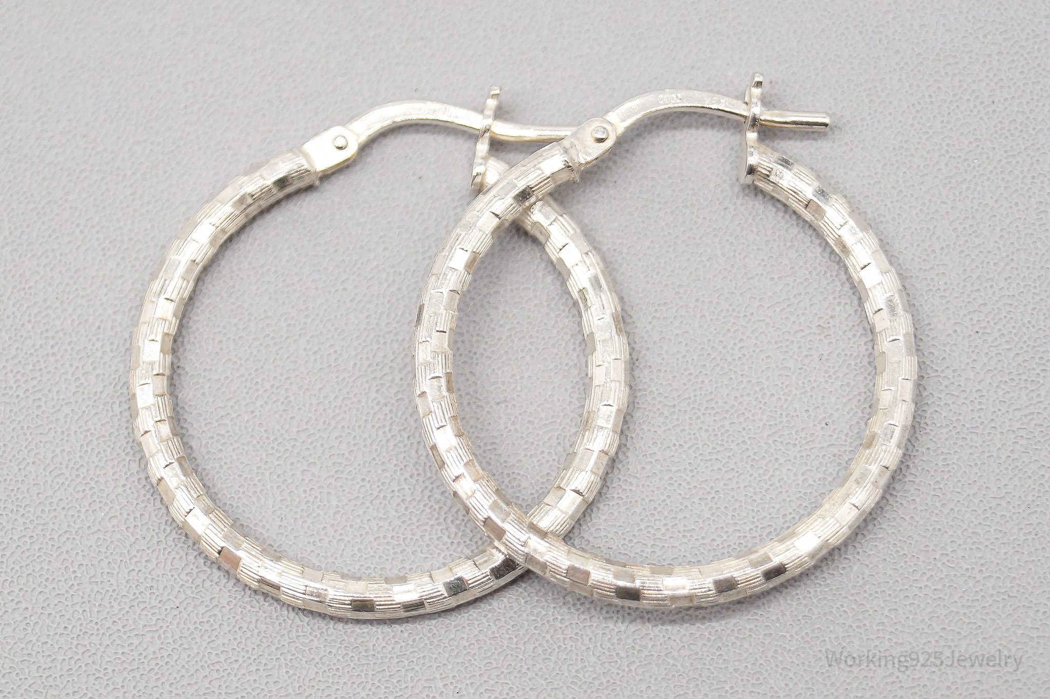 Vintage Textured Sterling Silver Hoop Earrings