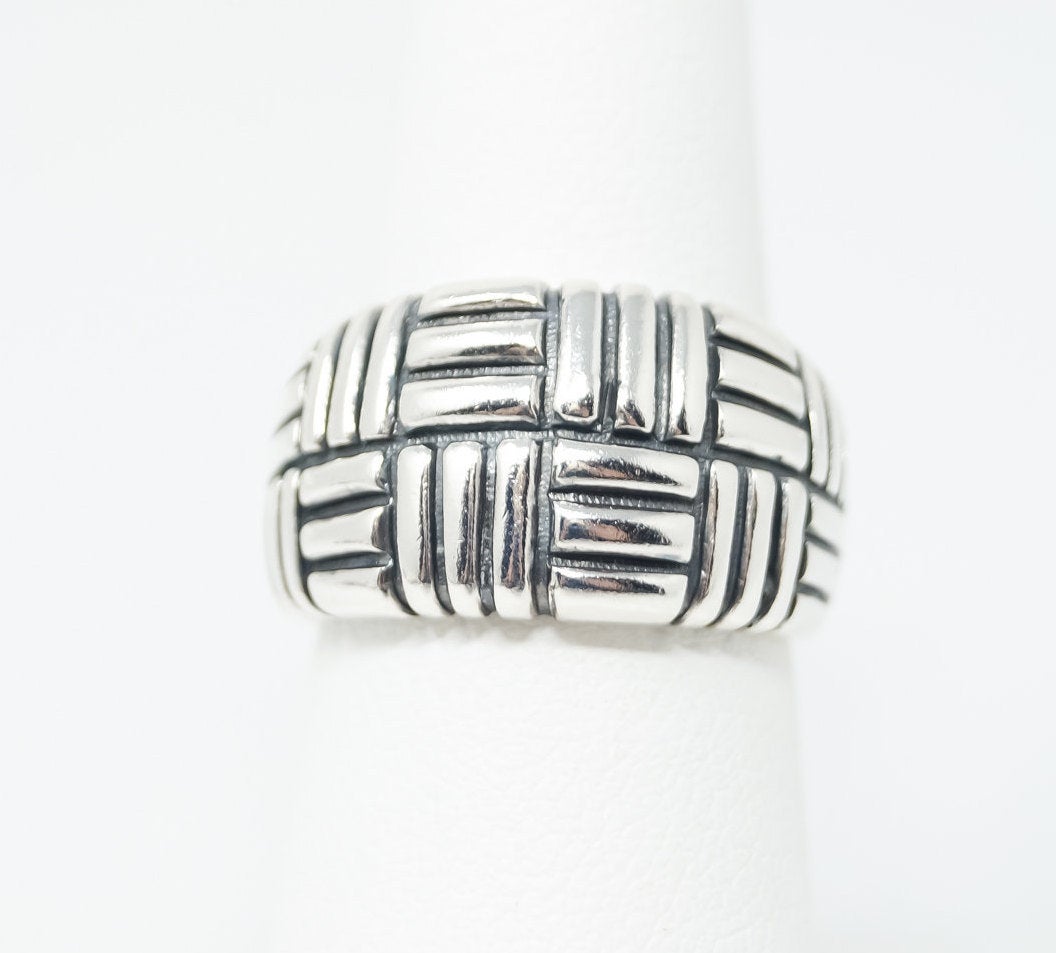 Vintage Modern Sleek Basket Weave Western Ring Sterling Silver - Size 6.75