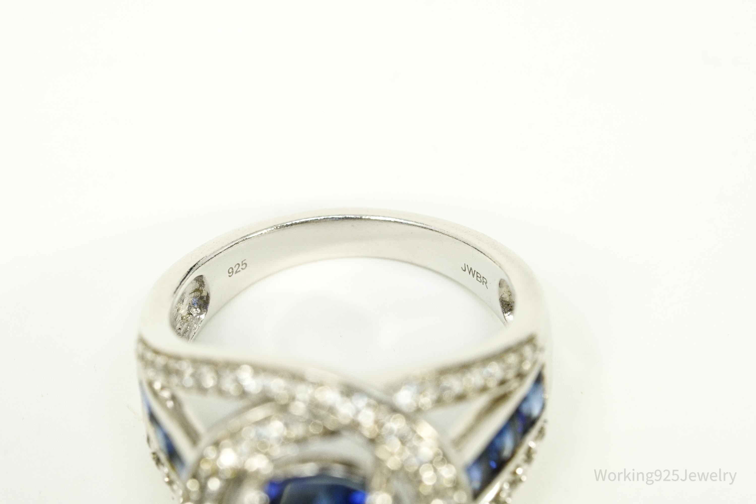 Vintage Blue & White Sapphire Sterling Silver Ring - Size 7