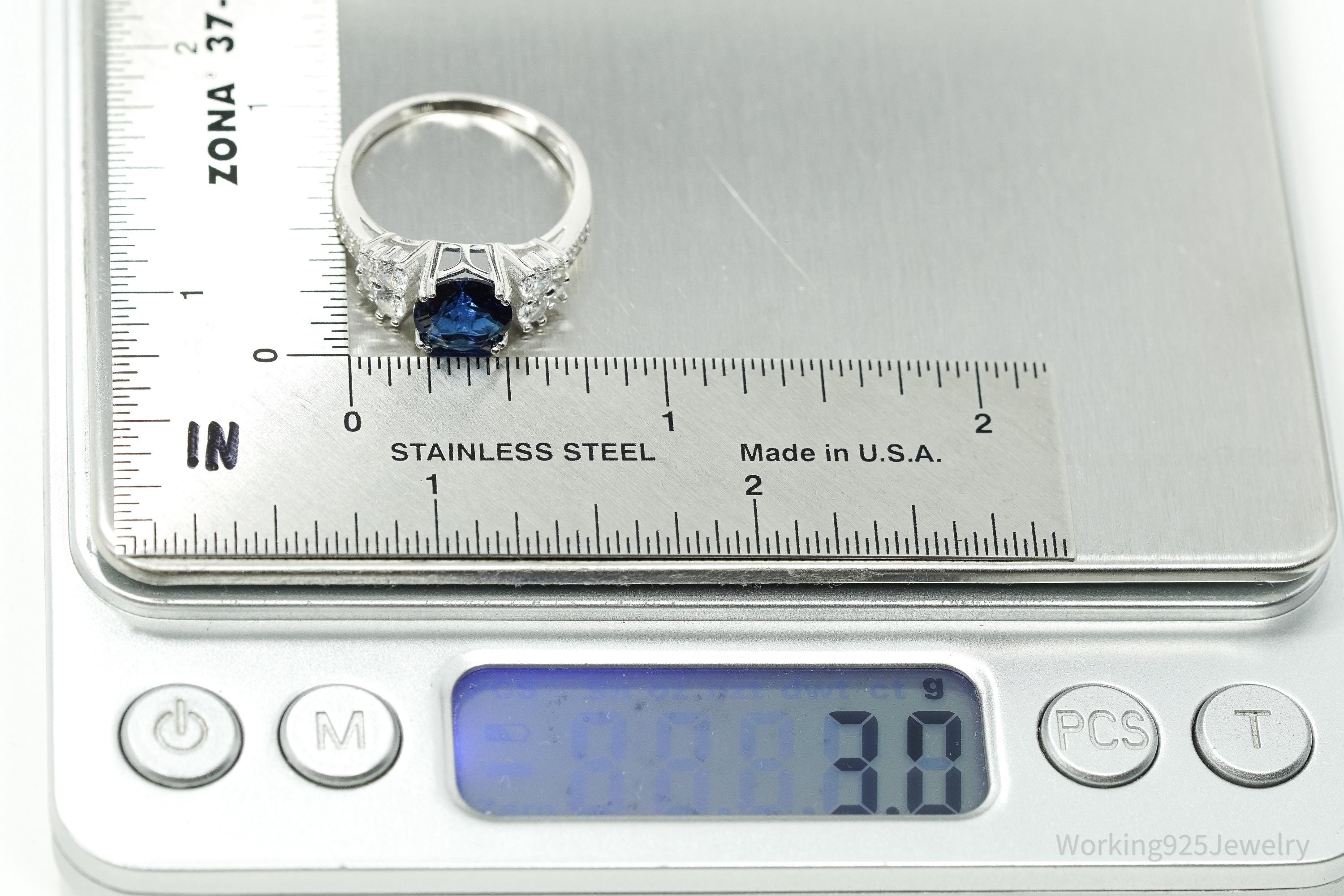 FZN Lab Sapphire Cubic Zirconia Sterling Silver Ring - Size 8