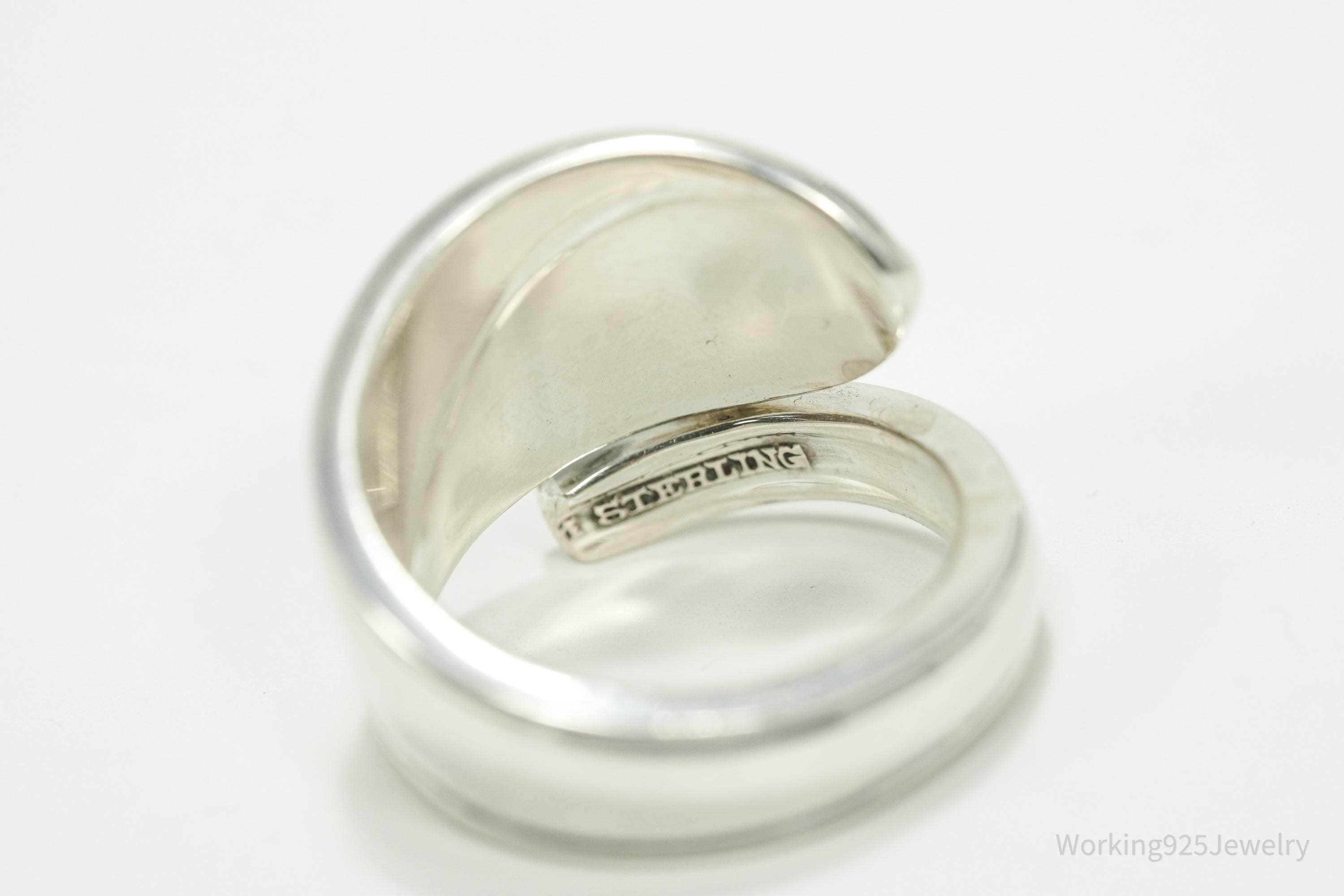 Antique Vintage Lily Of The Valley Sterling Silver Spoon Ring - Size 9.75