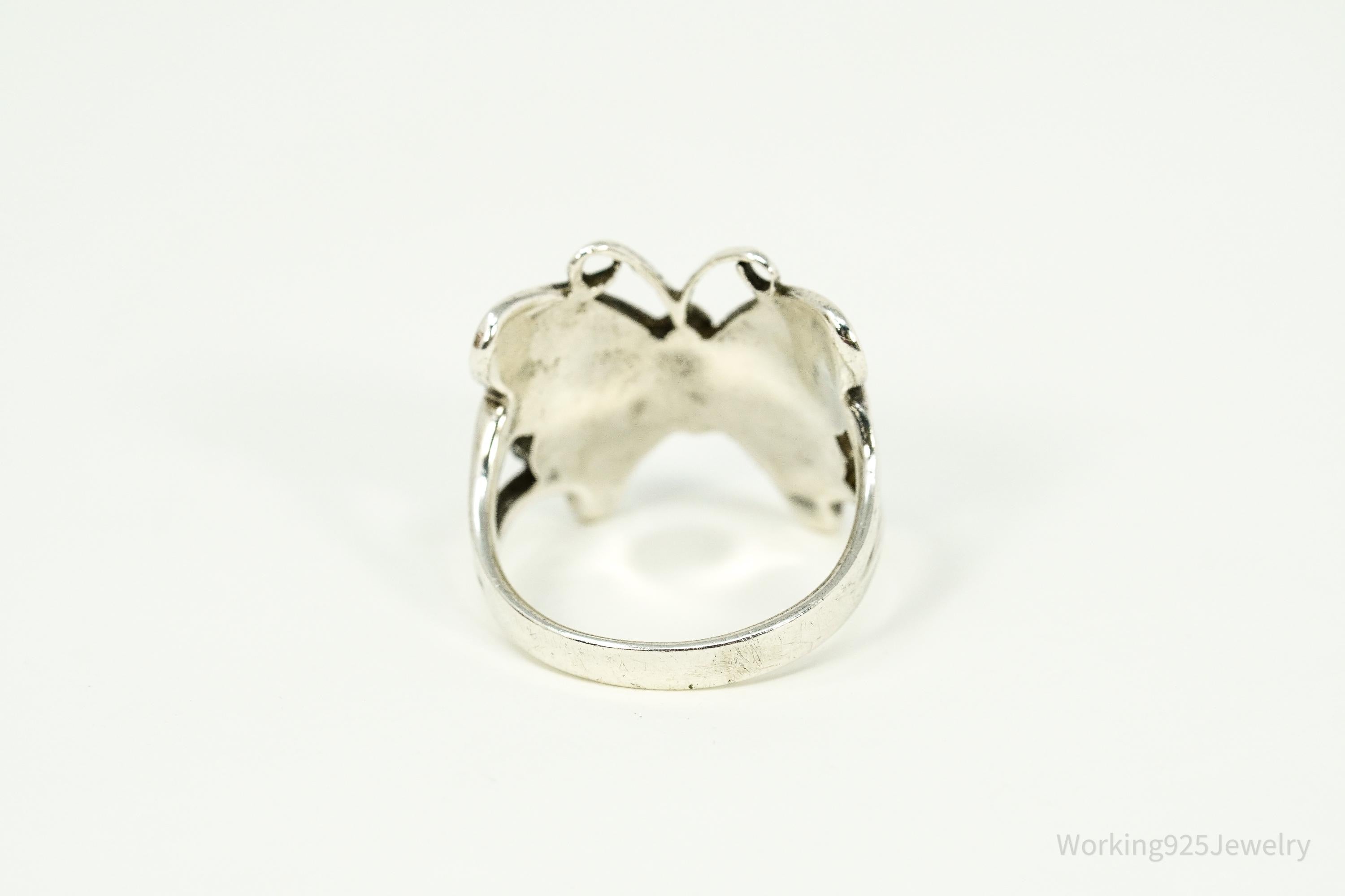 Vintage Abalone Paua Shell Inlay Sterling Silver Butterfly Ring - Size 7