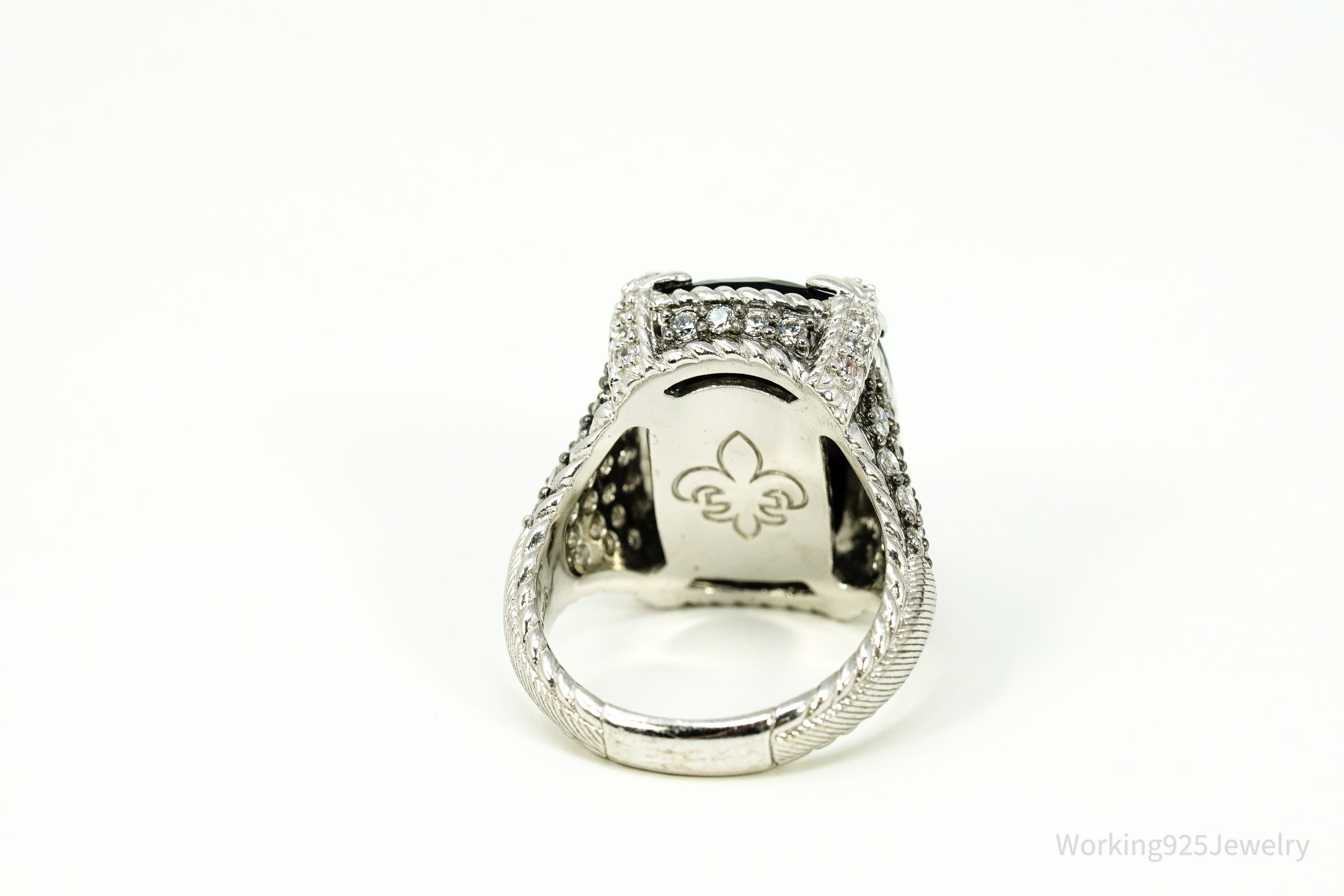 Judith Ripka Black Onyx & Cubic Zirconia Rhodium Over Sterling Silver Ring Size 9