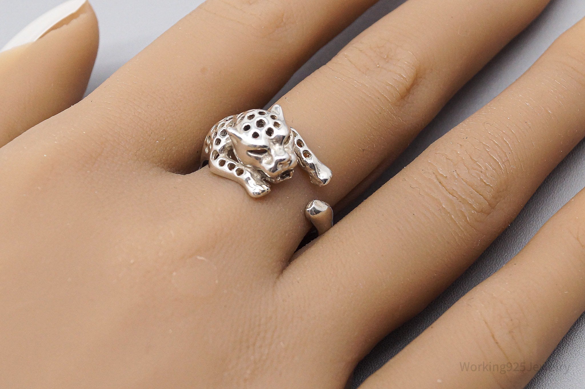 Vintage Cheetah Sterling Silver Wrap Ring - Size 9 Adjustable