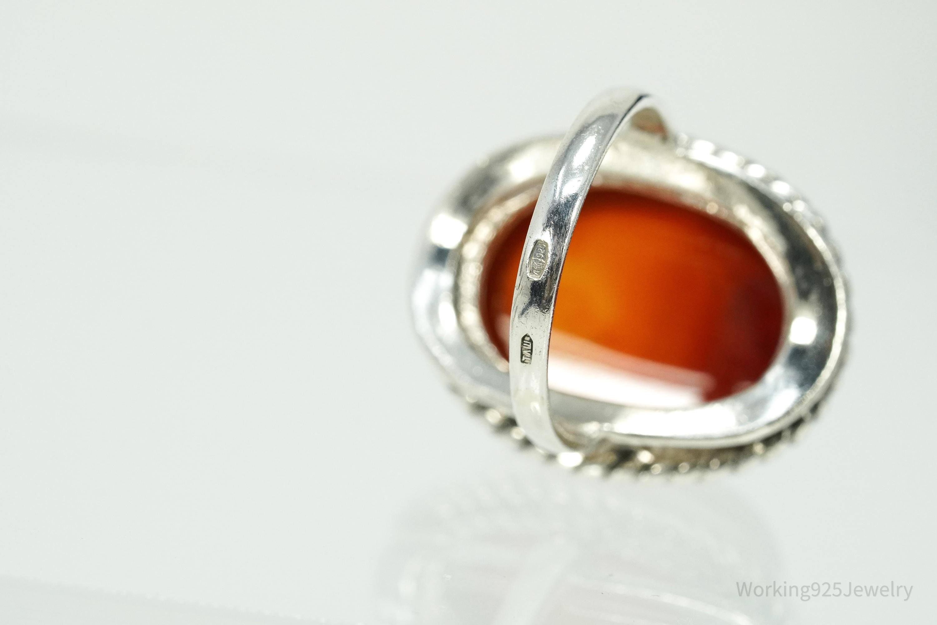 Rare Vintage Large Carnelian Sterling Silver Russian Ring Size 6