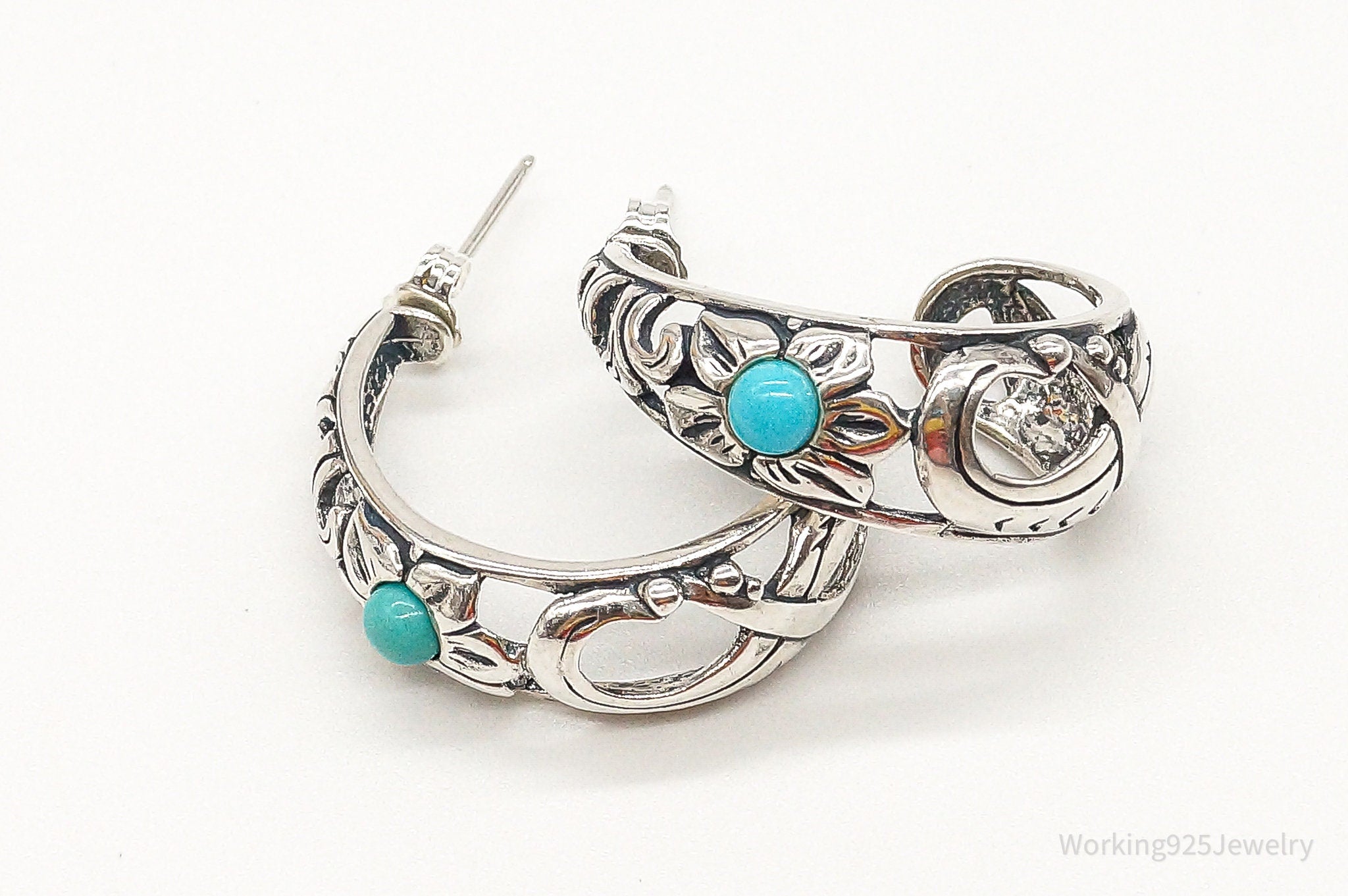 Western Designer Carolyn Pollack Turquoise Sterling Silver Hoop Earrings