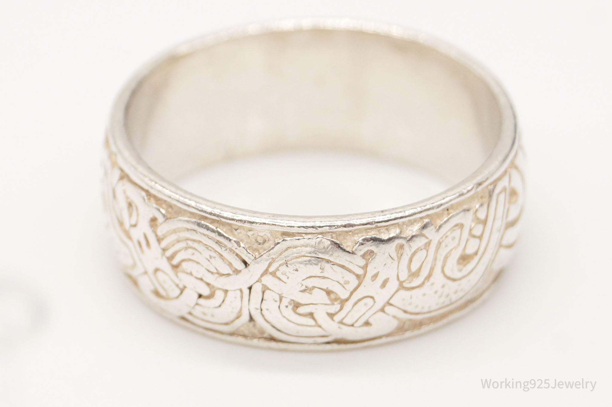 Vintage Celtic Knots Viking Style Pattern Sterling Silver Band Ring - Size 12.5