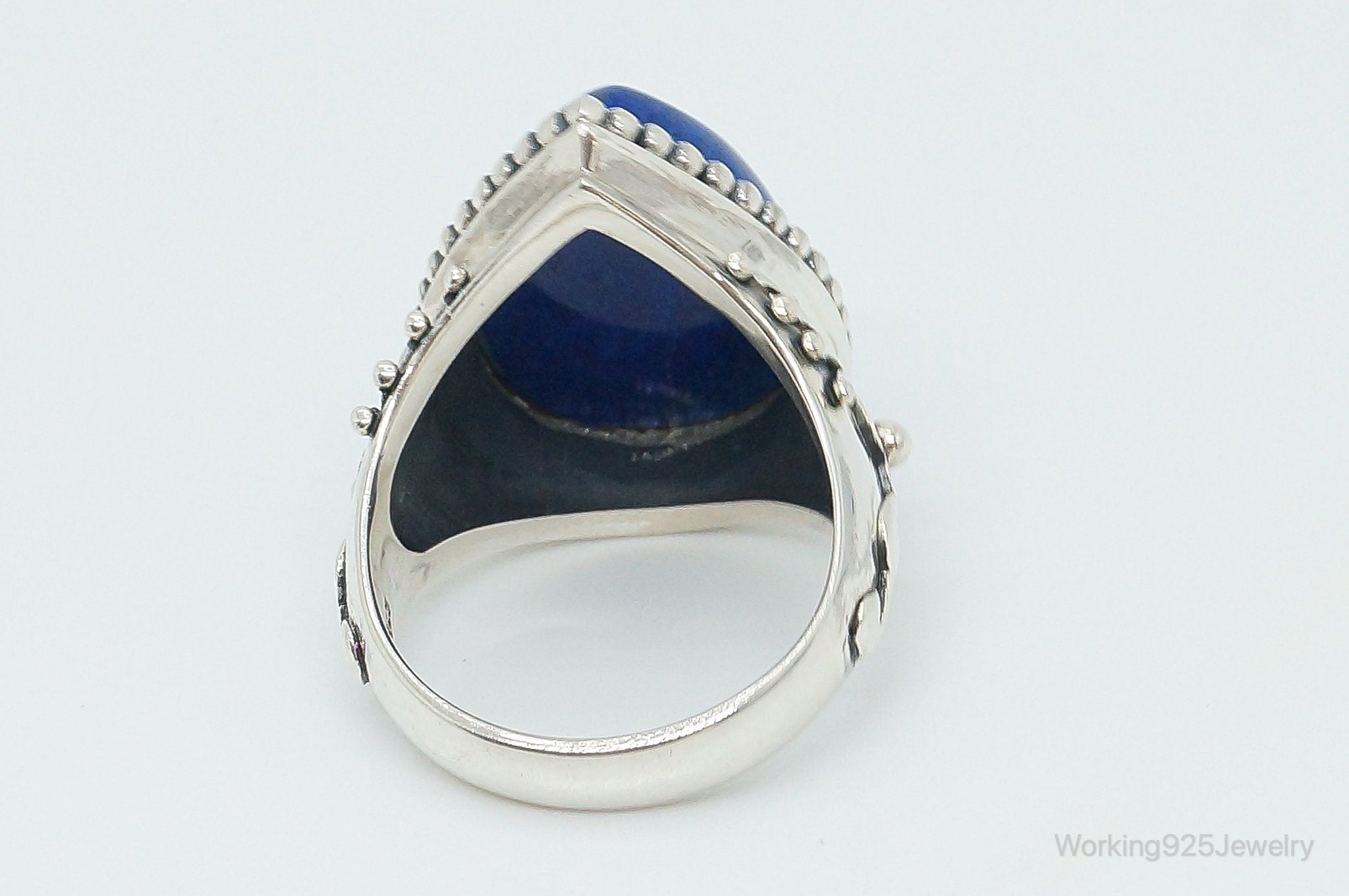 Vintage Large Blue Lapis Lazuli Sterling Silver Ring - Size 10