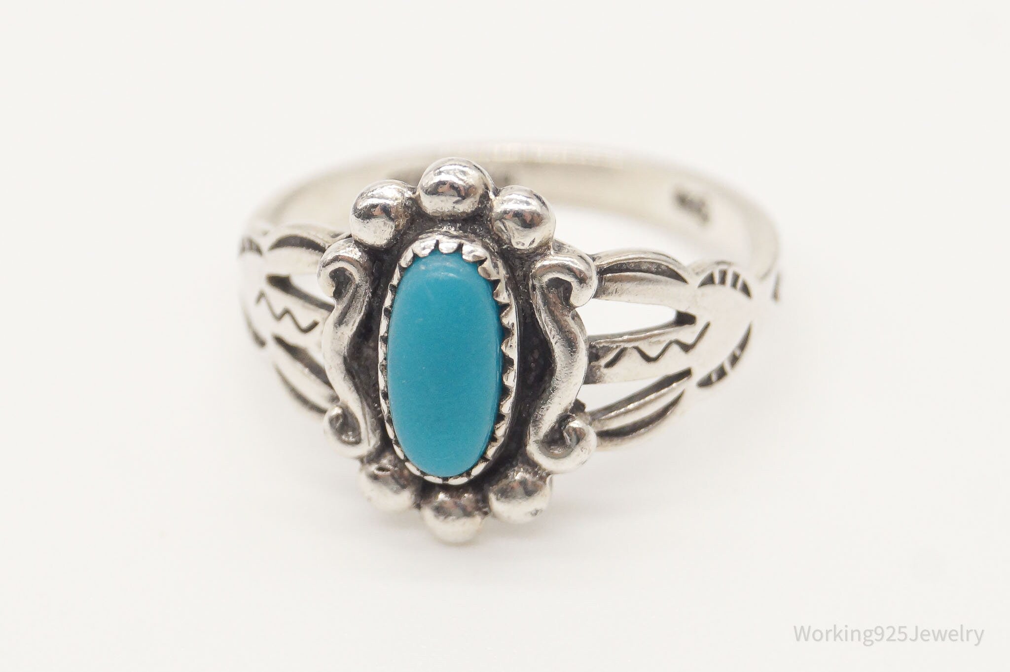 Vintage Native American Blue Turquoise Sterling Silver Ring Size 4.5