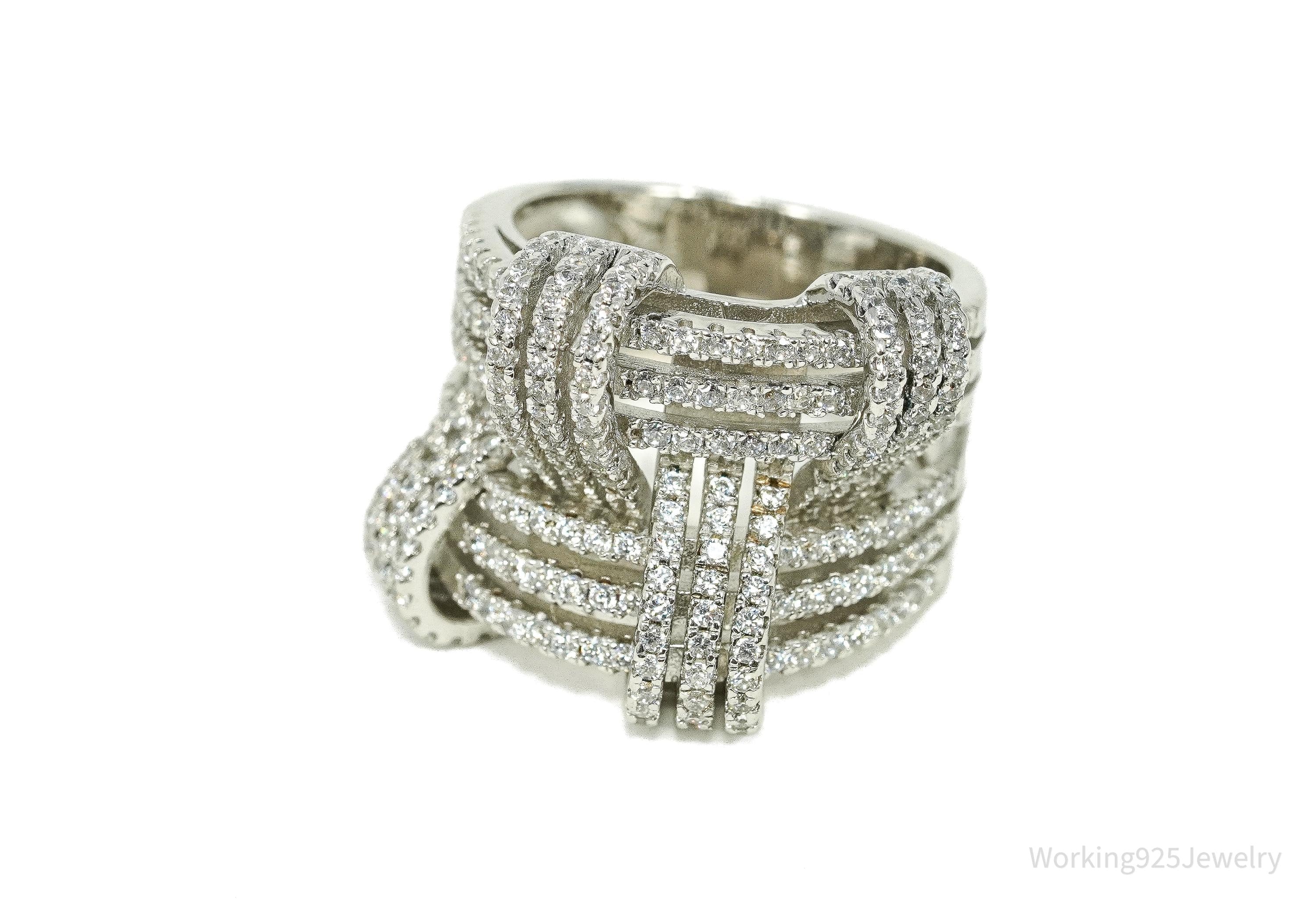 SUZY LEVIAN Pave Cubic Zirconia Sterling Silver Weaving Wide Band Ring Size 6.5