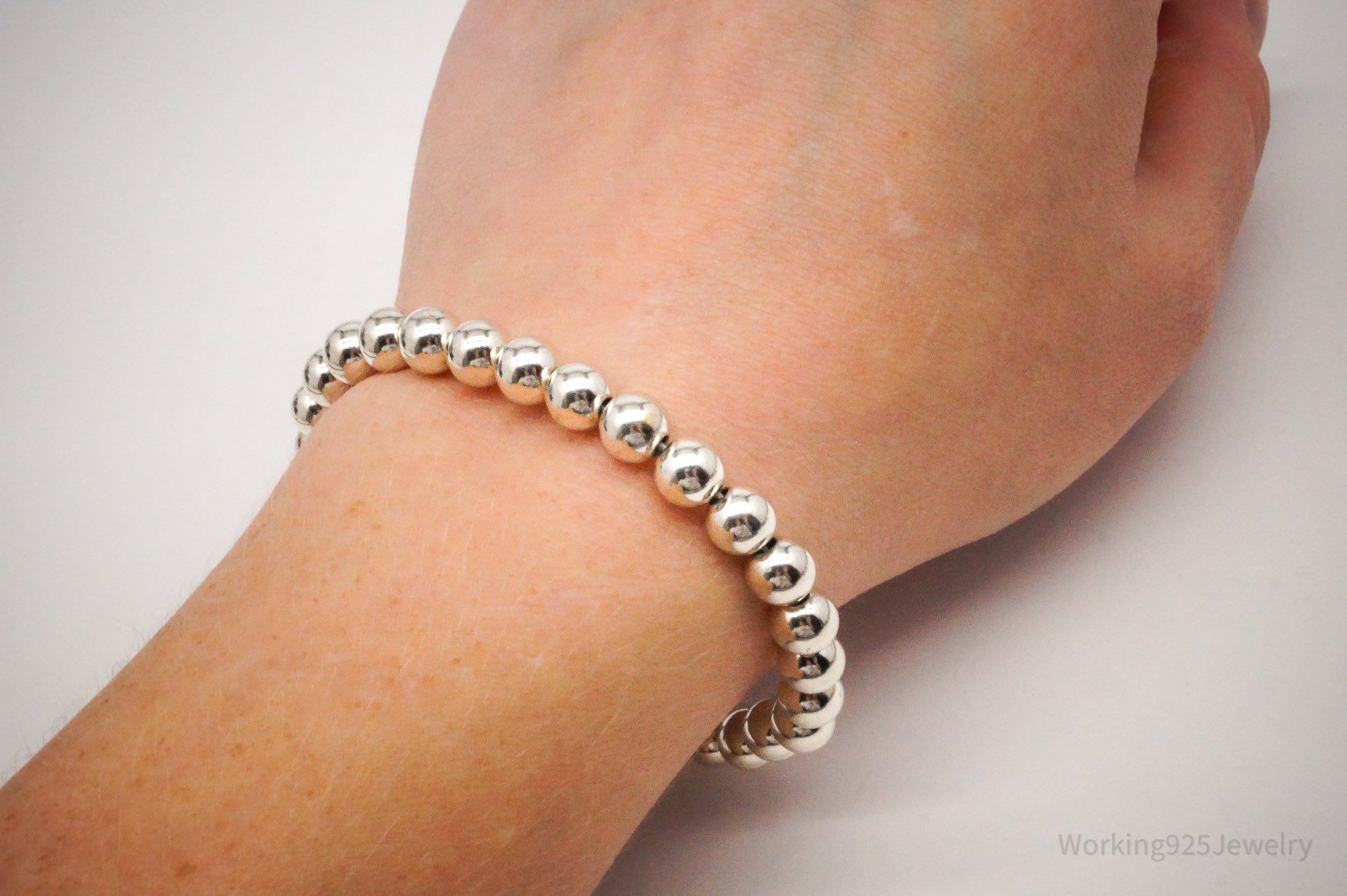 Vintage Ball Beaded Silver Elastic Bracelet