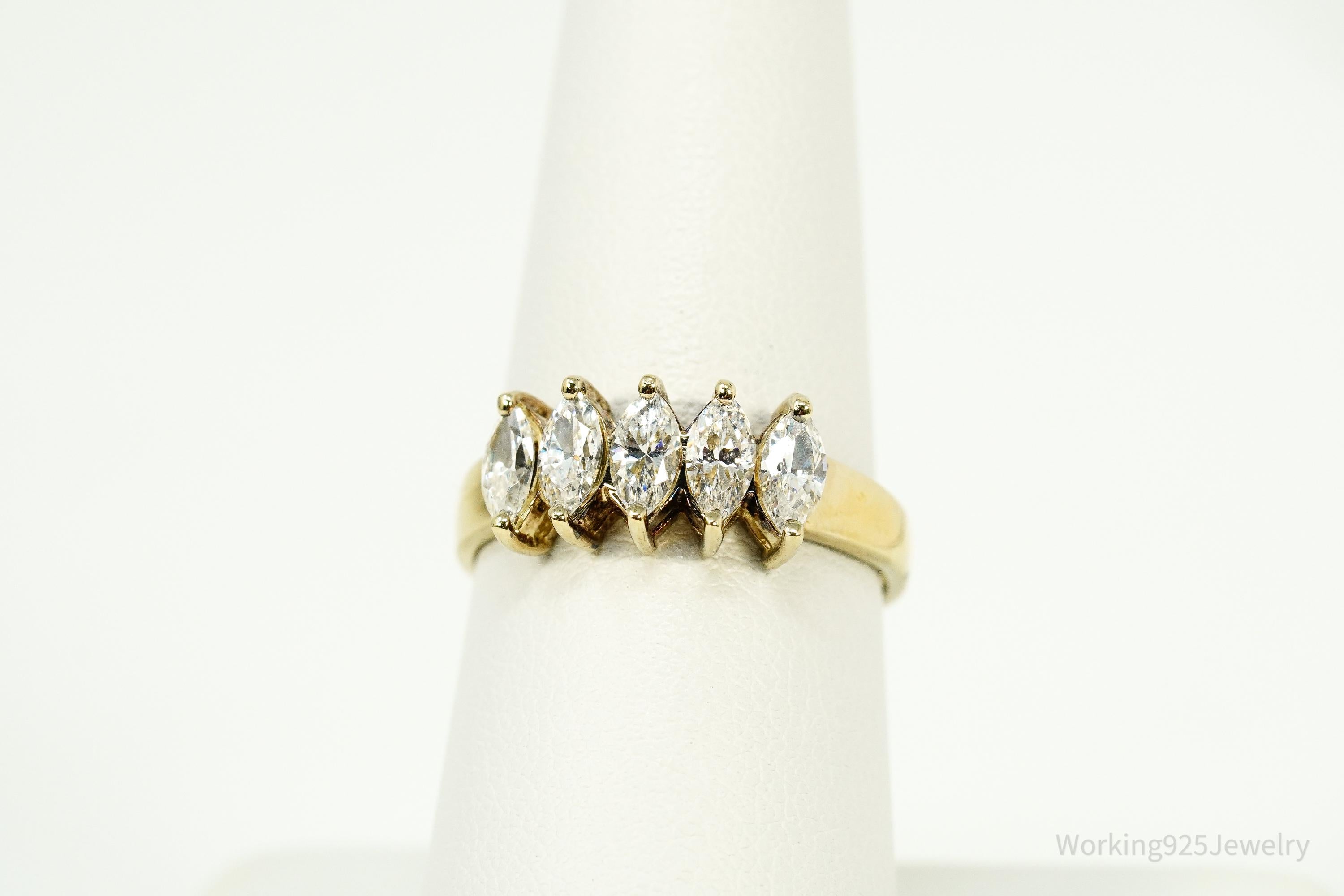 Vintage Diamonique Cubic Zirconia Gold Vermeil Sterling Silver Ring - Size 8.25