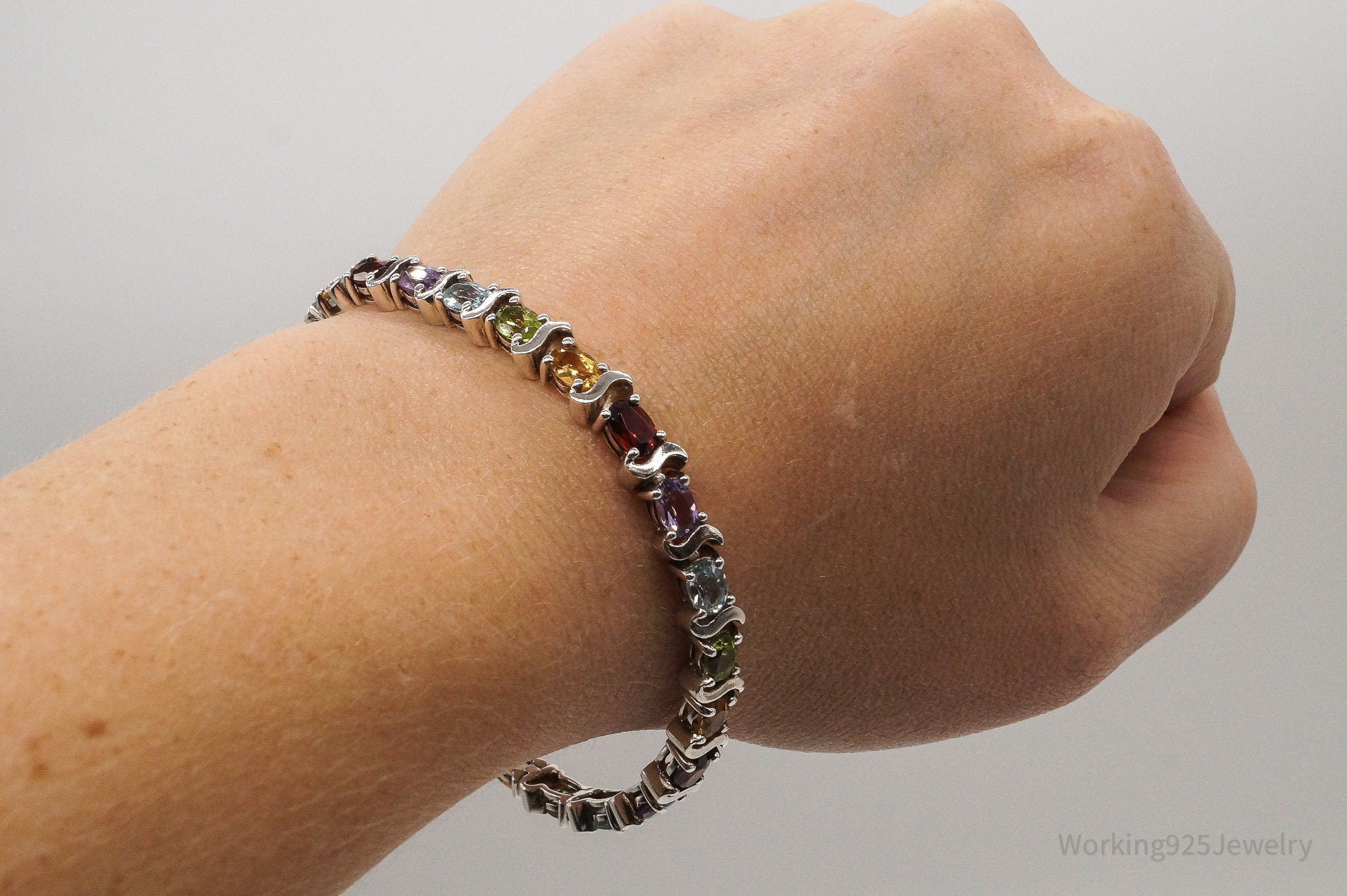 Vintage Multi Gemstones Sterling Silver Bracelet