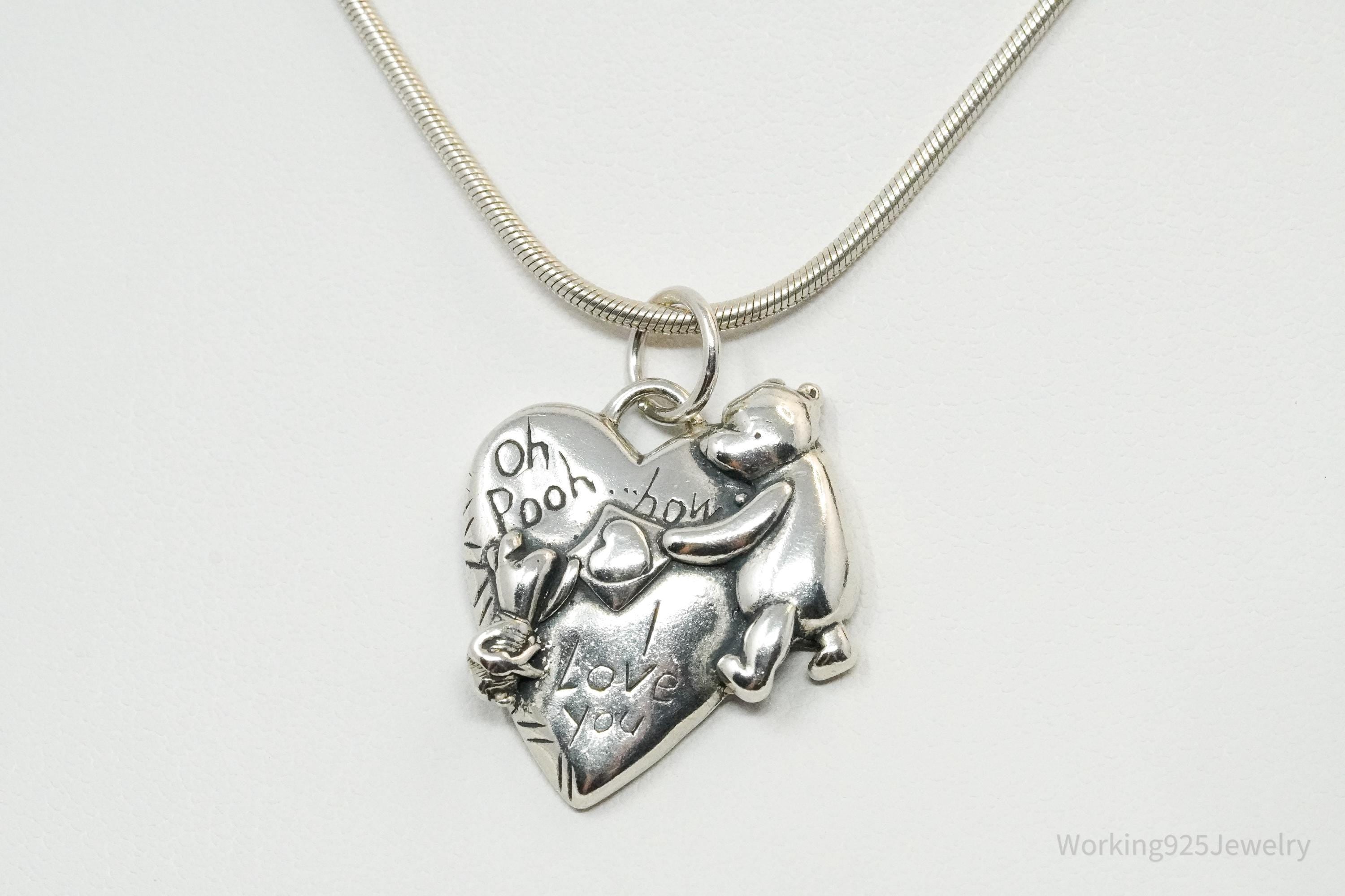 Vintage Walt Disney Winnie The Pooh & Piglet Sterling Silver Necklace 18"