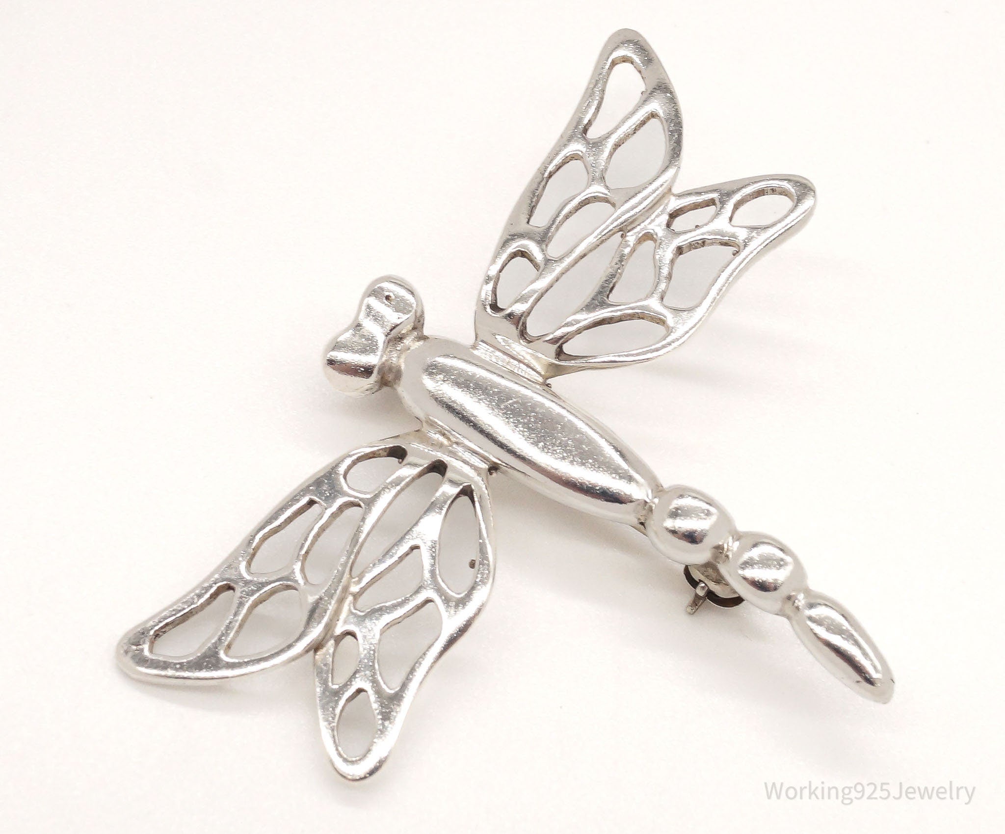 Vintage Native American EW Dragonfly Sterling Silver Brooch Pin